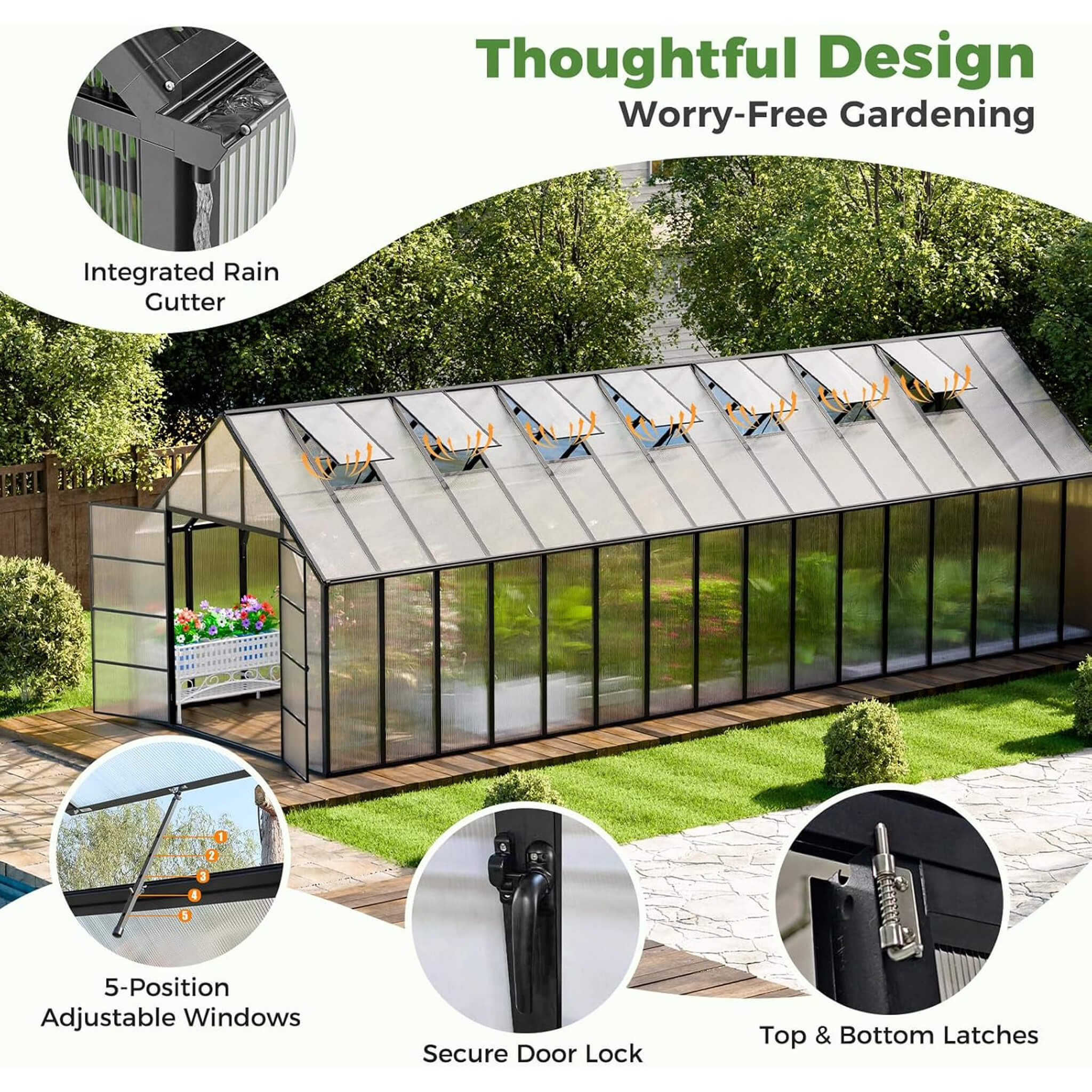 [10X32FT] Heavy-Duty Outdoor Aluminum Polycarbonate Greenhouse With Roof Vents And Swing Doors, 4MM (SAK10483) - Image 6