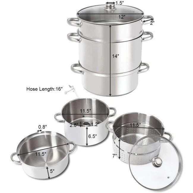 11 Quart Stainless Steel Steamer / Fruit Vegetable Juicer - Image 2