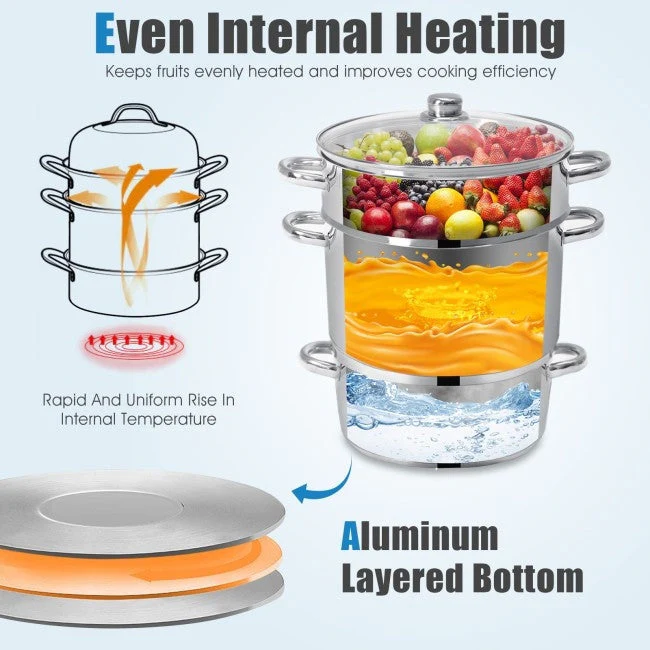 11 Quart Stainless Steel Steamer / Fruit Vegetable Juicer - Image 3