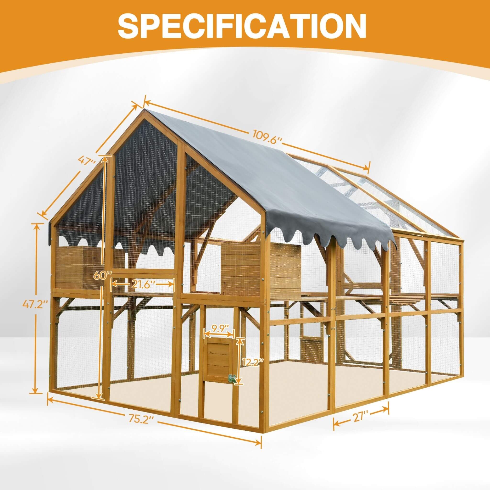 110-Inch Large Outdoor Kitten Playpen Chicken Coop With Waterproof Cover (SAK15370) - Image 11