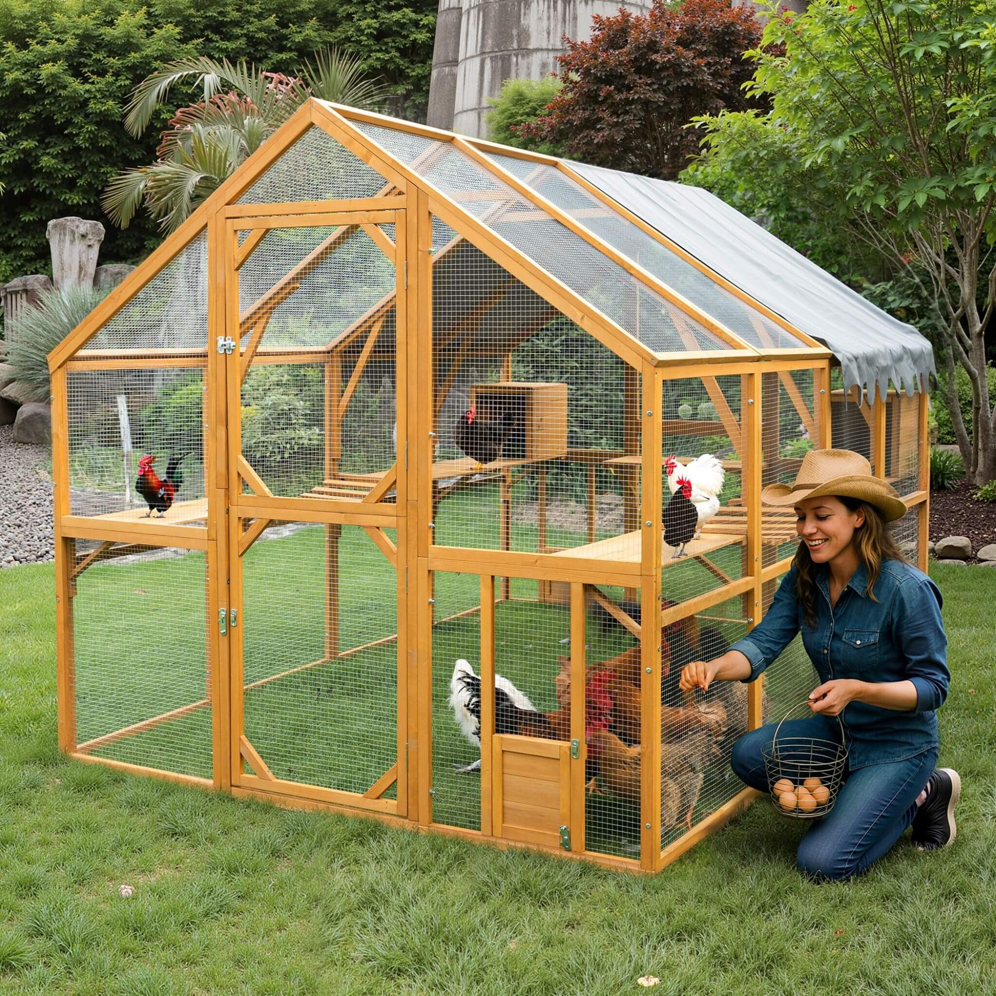 110-Inch Large Outdoor Kitten Playpen Chicken Coop With Waterproof Cover (SAK15370) - Image 6