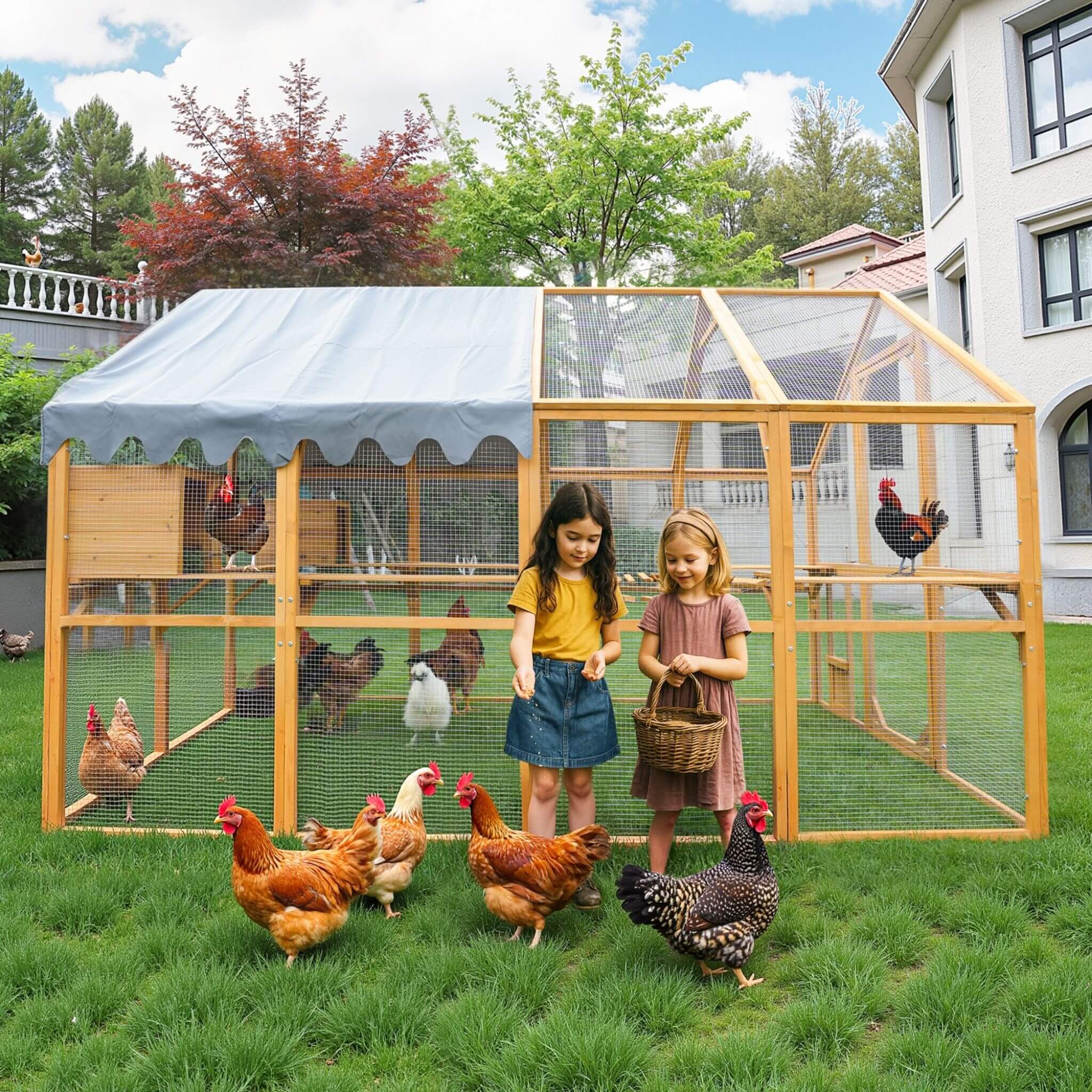 110-Inch Large Outdoor Kitten Playpen Chicken Coop With Waterproof Cover (SAK15370) - Image 8
