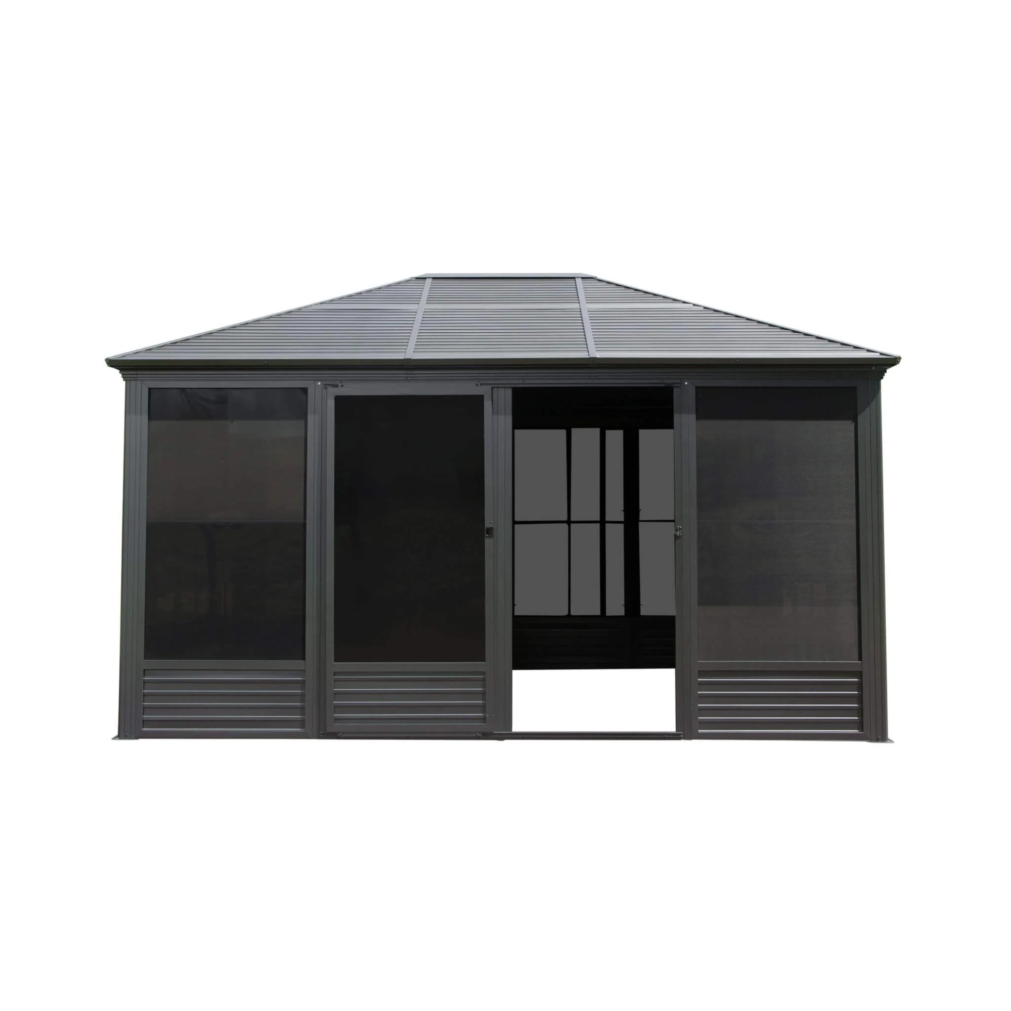 [11X14FT] Premium Four Season Outdoor Aluminum Hardtop Gazebo Sunroom With Galvanized Steel Roof, Sliding Doors And Movable PVC Screen Walls (SAK88776) - Image 3