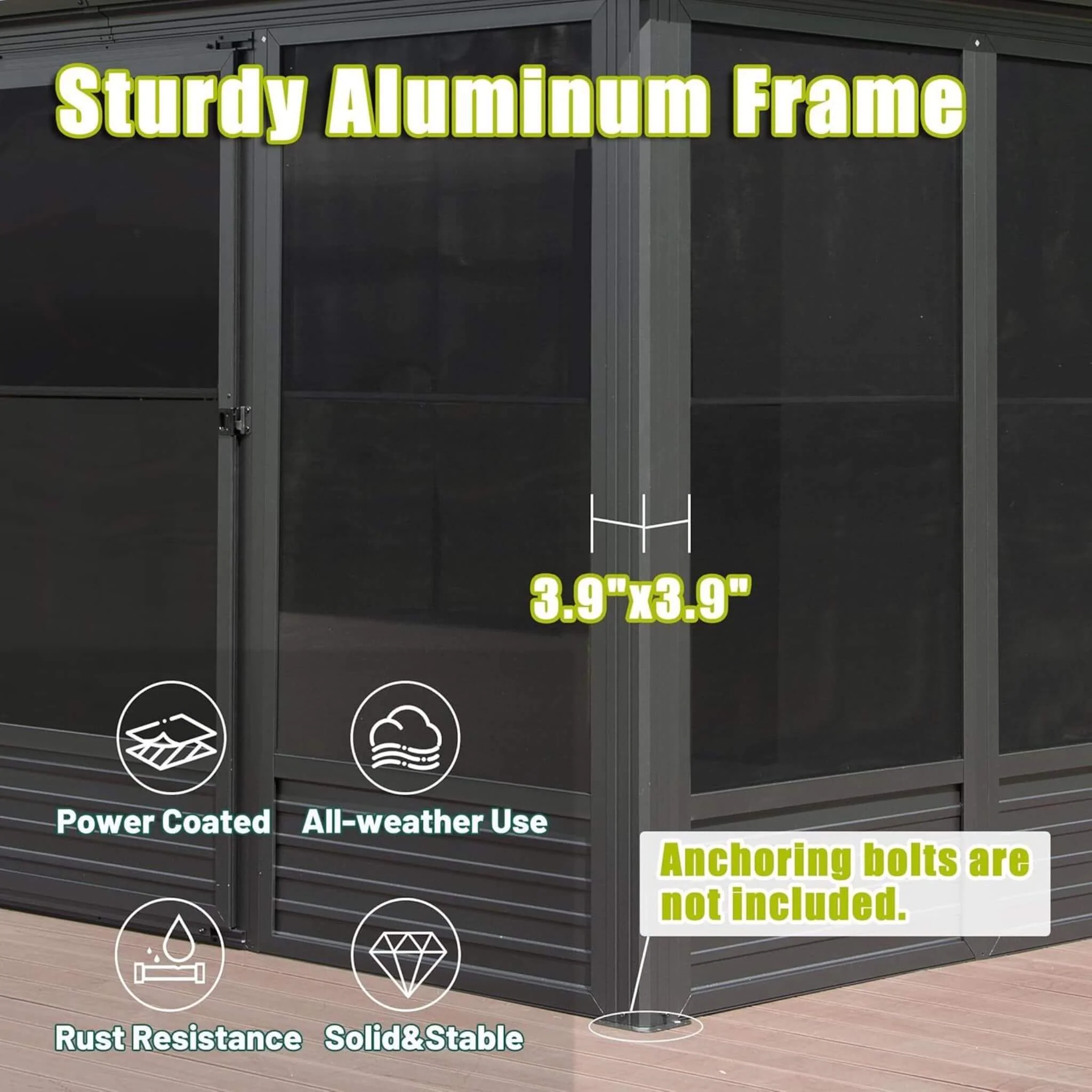 [11X14FT] Premium Four Season Outdoor Aluminum Hardtop Gazebo Sunroom With Galvanized Steel Roof, Sliding Doors And Movable PVC Screen Walls (SAK88776) - Image 6