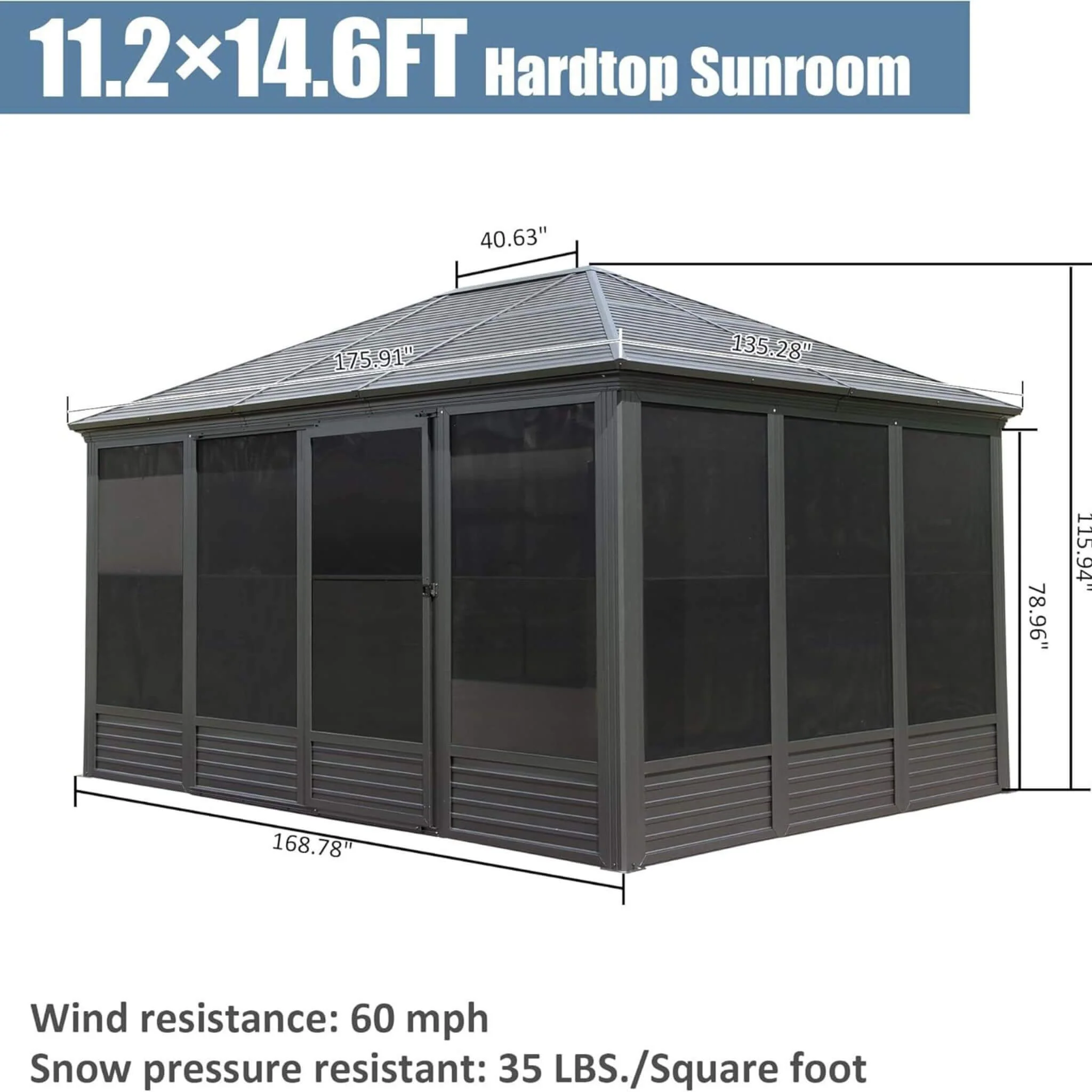 [11X14FT] Premium Four Season Outdoor Aluminum Hardtop Gazebo Sunroom With Galvanized Steel Roof, Sliding Doors And Movable PVC Screen Walls (SAK88776) - Image 9