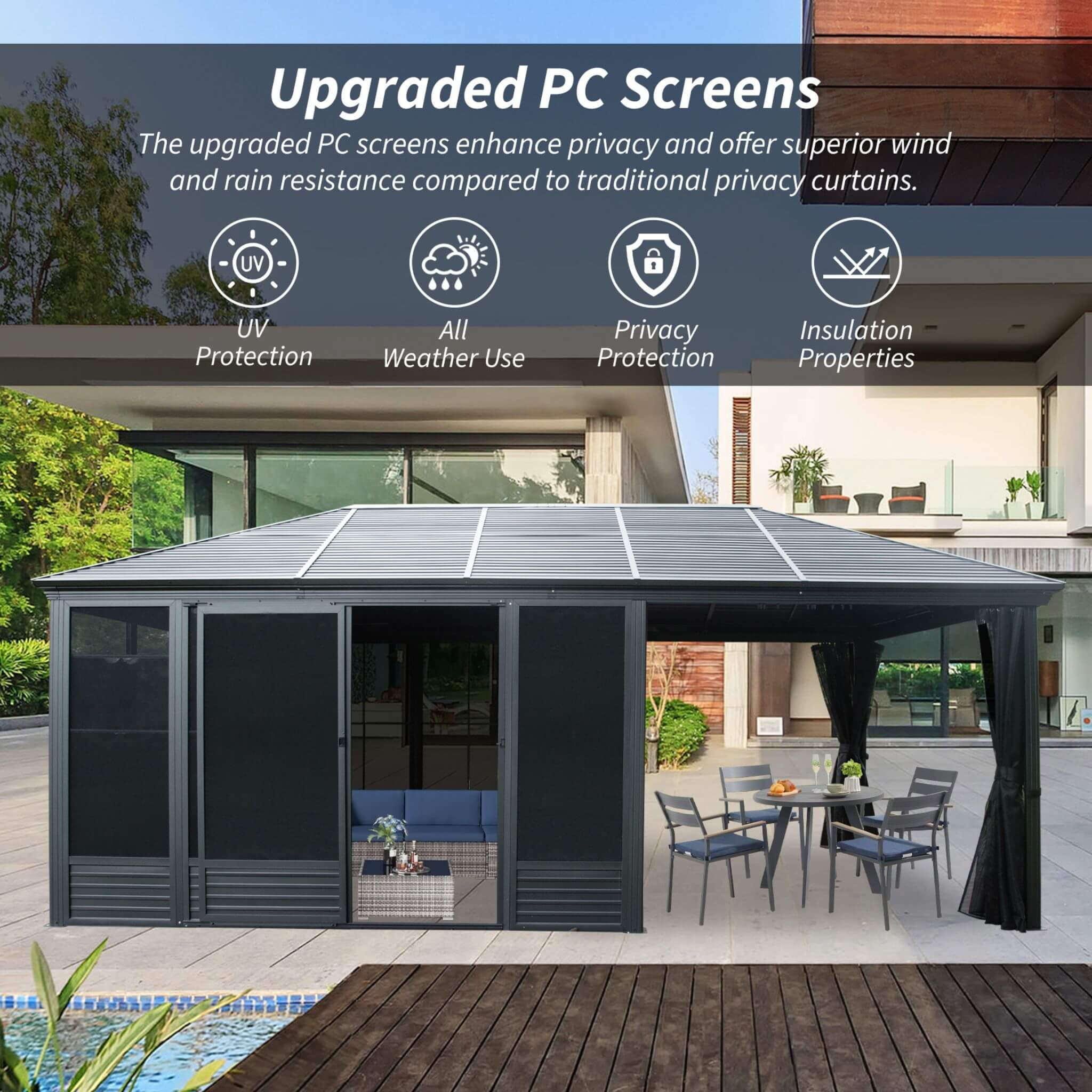 [11X21FT] Alora Outdoor All-Season Solarium Sunroom Gazebo With Galvanized Steel Roof (SAK42018) - Image 6
