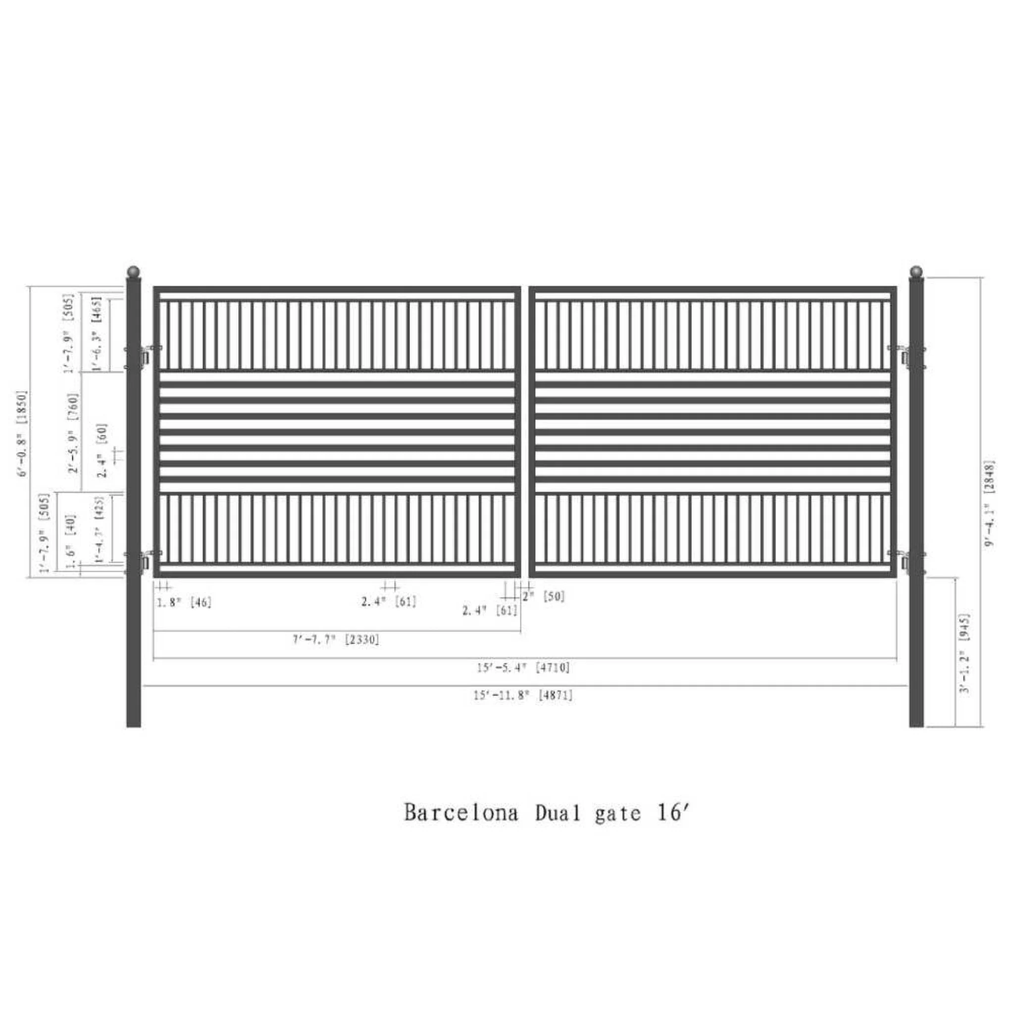[12-18FT] Heavy-Duty Barcelona-Style Powder-Coated Steel Galvanized Dual Swing Driveway Gate (SAK25978) - Image 10