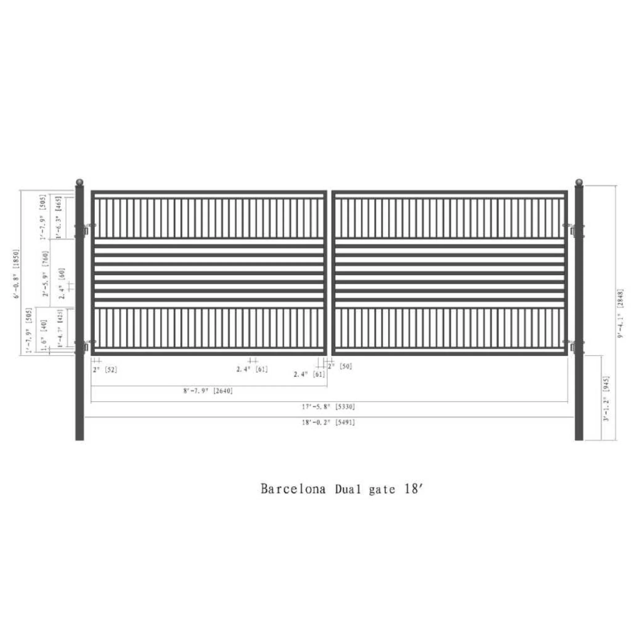 [12-18FT] Heavy-Duty Barcelona-Style Powder-Coated Steel Galvanized Dual Swing Driveway Gate (SAK25978) - Image 11
