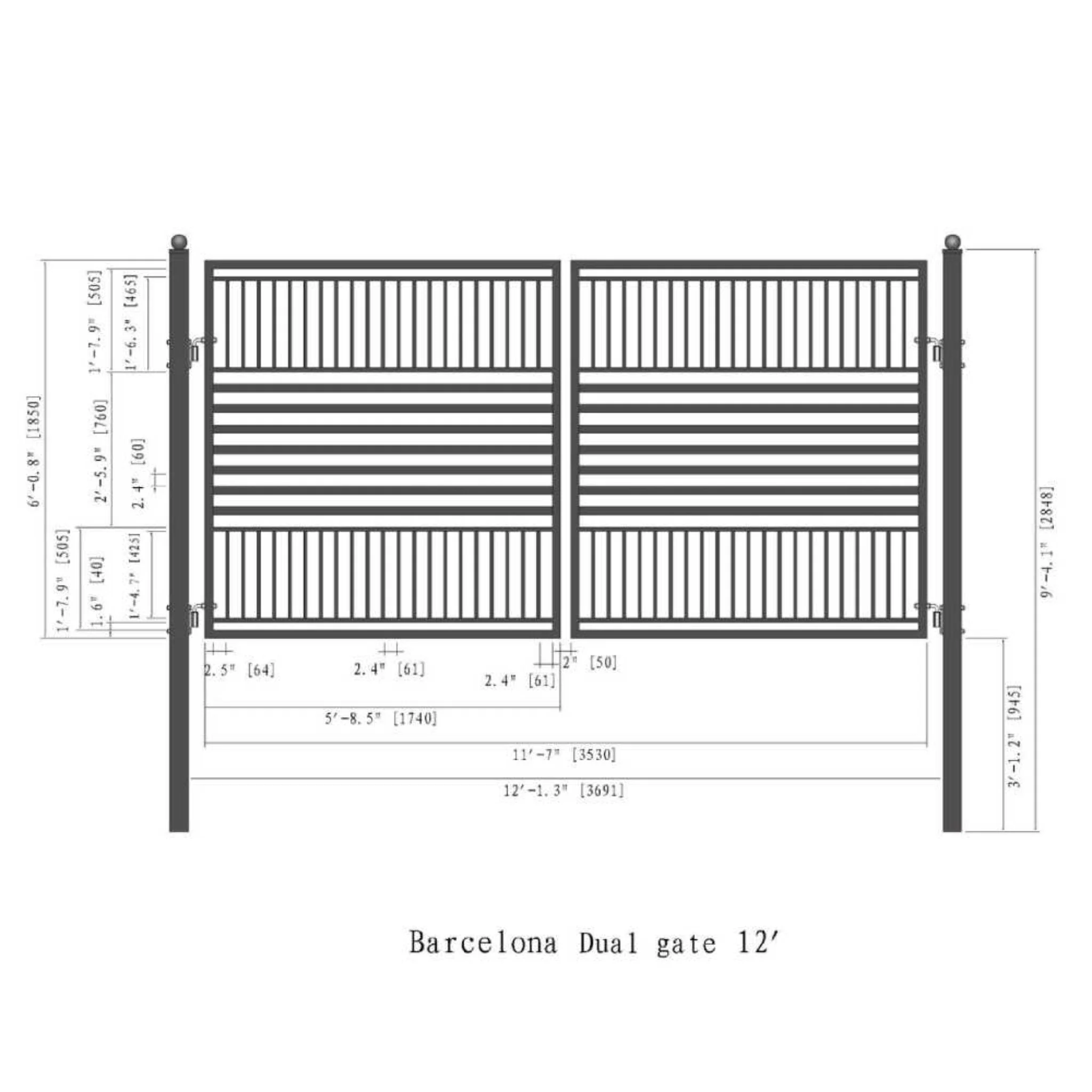 [12-18FT] Heavy-Duty Barcelona-Style Powder-Coated Steel Galvanized Dual Swing Driveway Gate (SAK25978) - Image 12