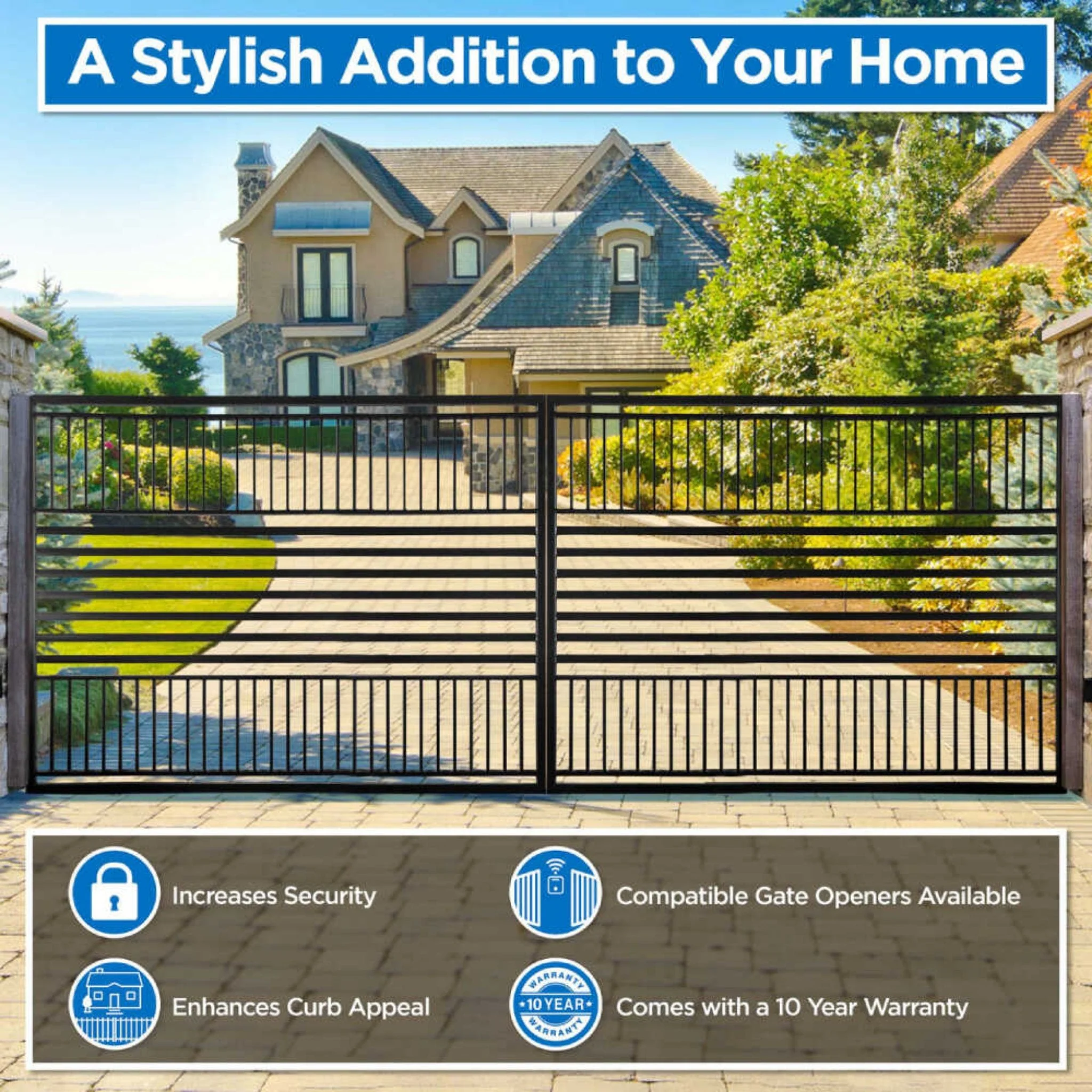 [12-18FT] Heavy-Duty Barcelona-Style Powder-Coated Steel Galvanized Dual Swing Driveway Gate (SAK25978) - Image 6