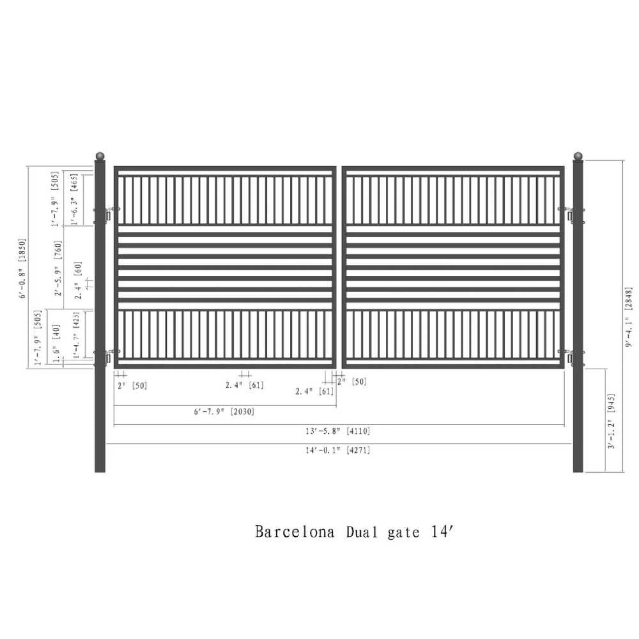 [12-18FT] Heavy-Duty Barcelona-Style Powder-Coated Steel Galvanized Dual Swing Driveway Gate (SAK25978) - Image 9