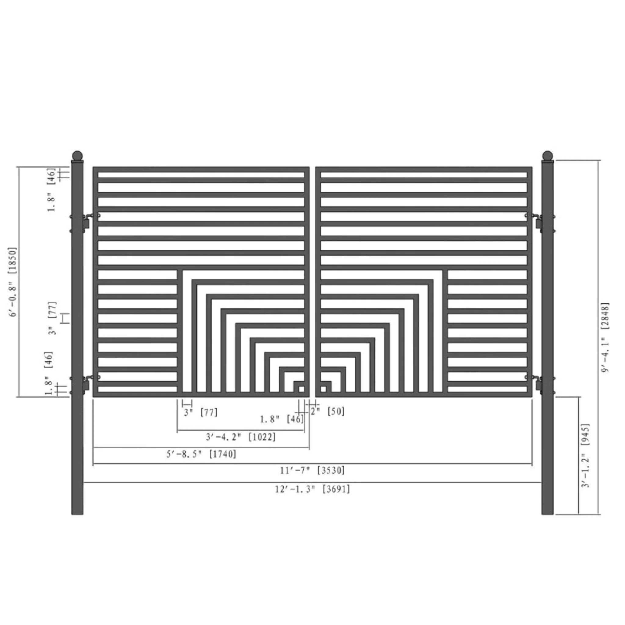 [12-18FT] Heavy-Duty Florence-Style Powder-Coated Galvanized Steel Dual-Swing Driveway Gate (SAK48168) - Image 10