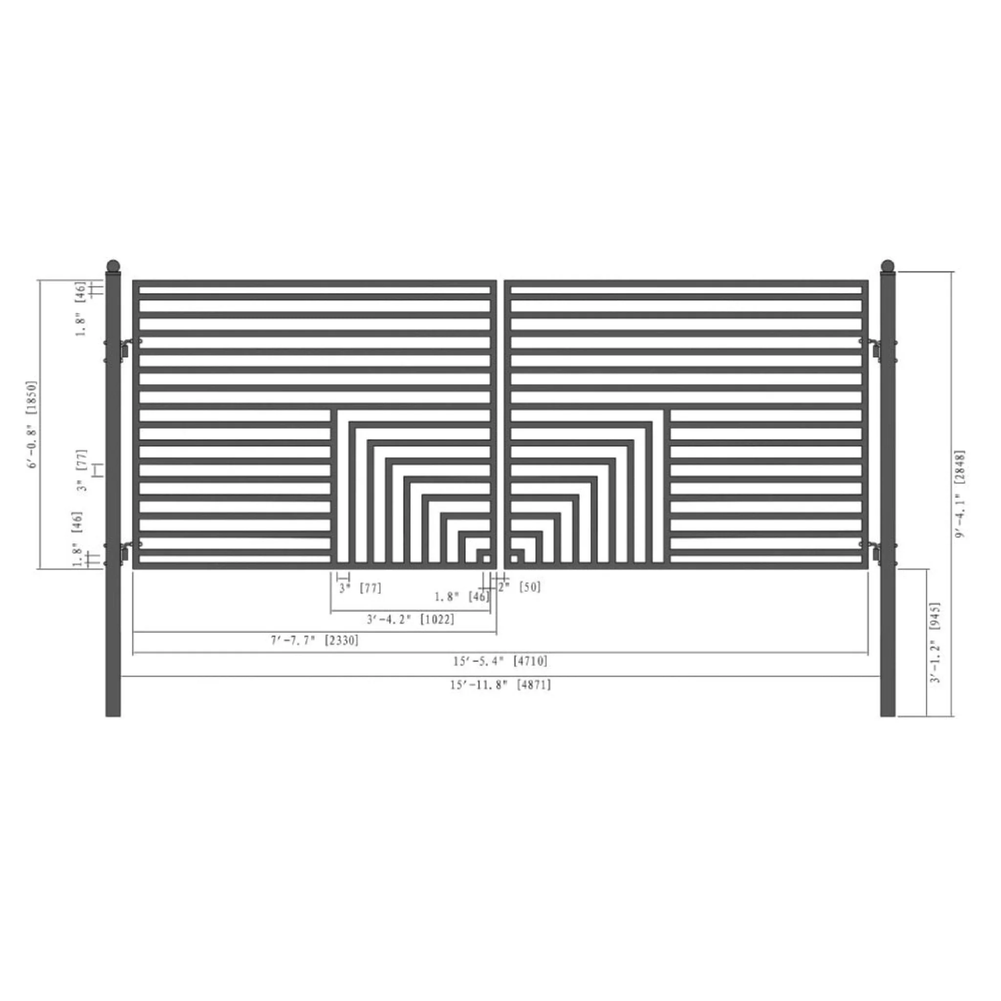 [12-18FT] Heavy-Duty Florence-Style Powder-Coated Galvanized Steel Dual-Swing Driveway Gate (SAK48168) - Image 11