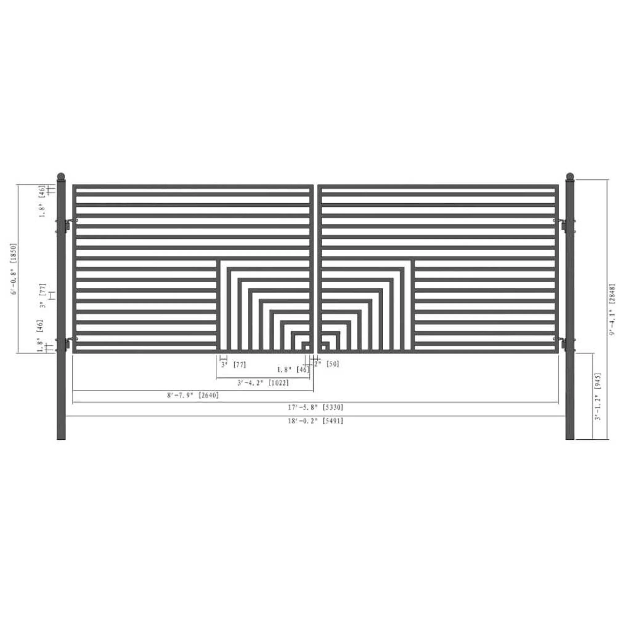 [12-18FT] Heavy-Duty Florence-Style Powder-Coated Galvanized Steel Dual-Swing Driveway Gate (SAK48168) - Image 12