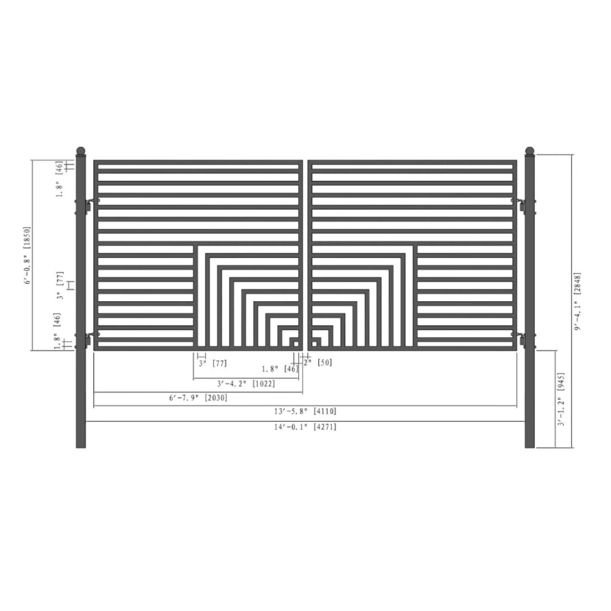 [12-18FT] Heavy-Duty Florence-Style Powder-Coated Galvanized Steel Dual-Swing Driveway Gate (SAK48168) - Image 13