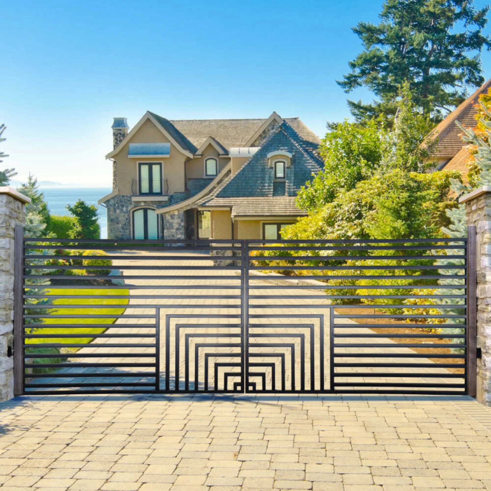 [12-18FT] Heavy-Duty Florence-Style Powder-Coated Galvanized Steel Dual-Swing Driveway Gate (SAK48168) - Image 4