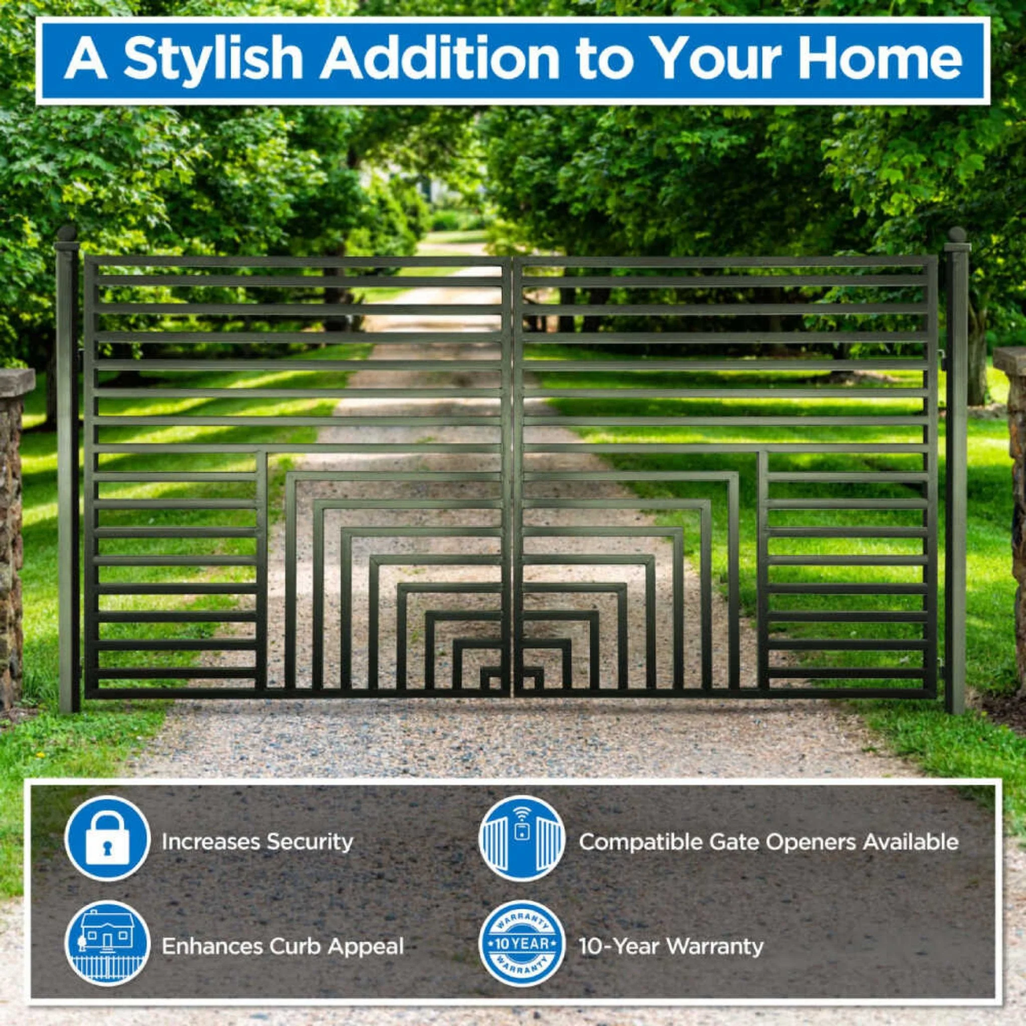 [12-18FT] Heavy-Duty Florence-Style Powder-Coated Galvanized Steel Dual-Swing Driveway Gate (SAK48168) - Image 5