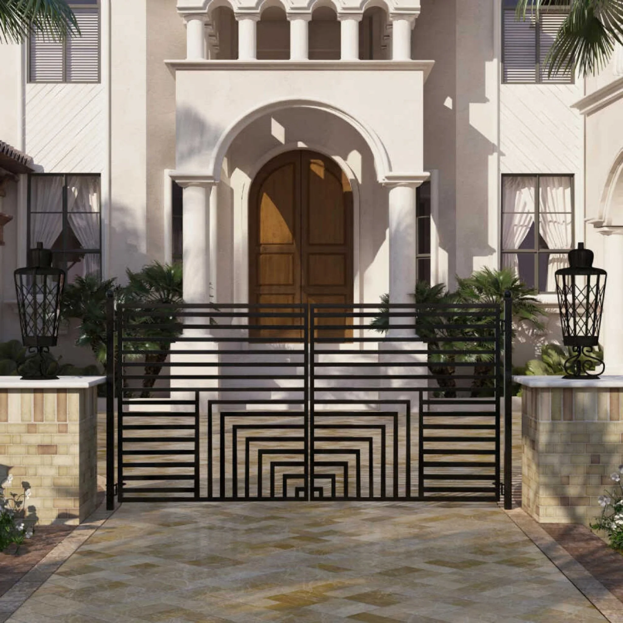 [12-18FT] Heavy-Duty Florence-Style Powder-Coated Galvanized Steel Dual-Swing Driveway Gate (SAK48168) - Image 6