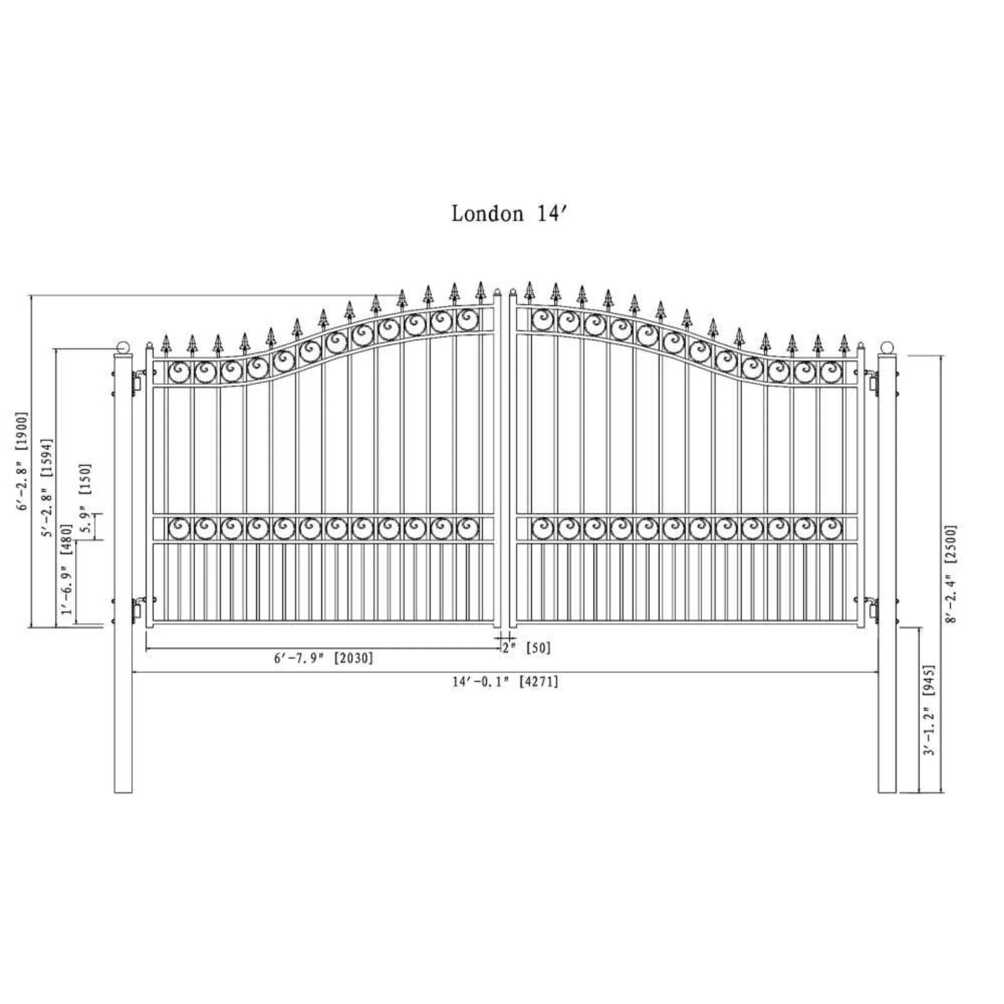 [12-18FT] Heavy-Duty London-Style Powder-Coated Galvanized Steel Dual-Swing Driveway Gate (SAK48520) - Image 12