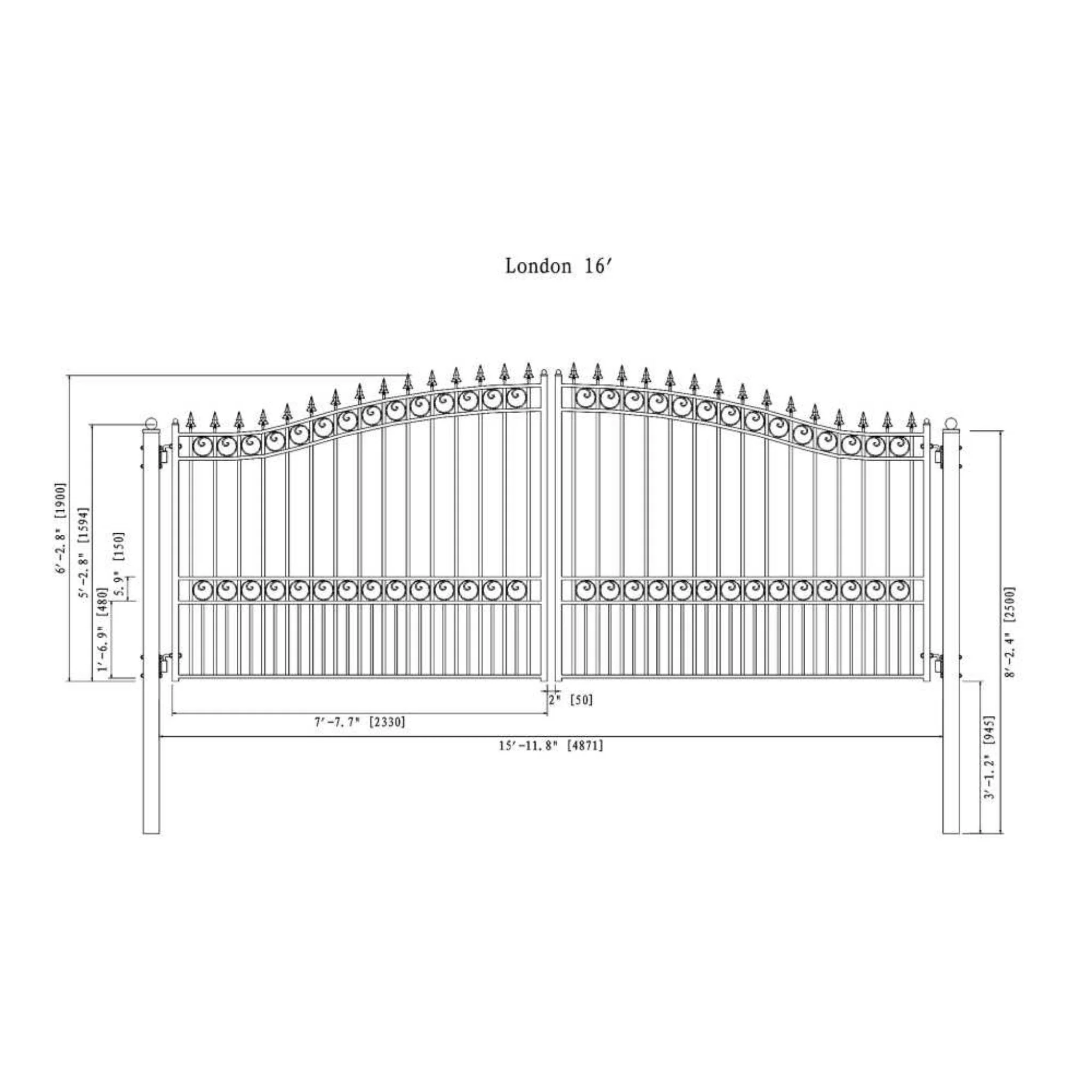[12-18FT] Heavy-Duty London-Style Powder-Coated Galvanized Steel Dual-Swing Driveway Gate (SAK48520) - Image 13