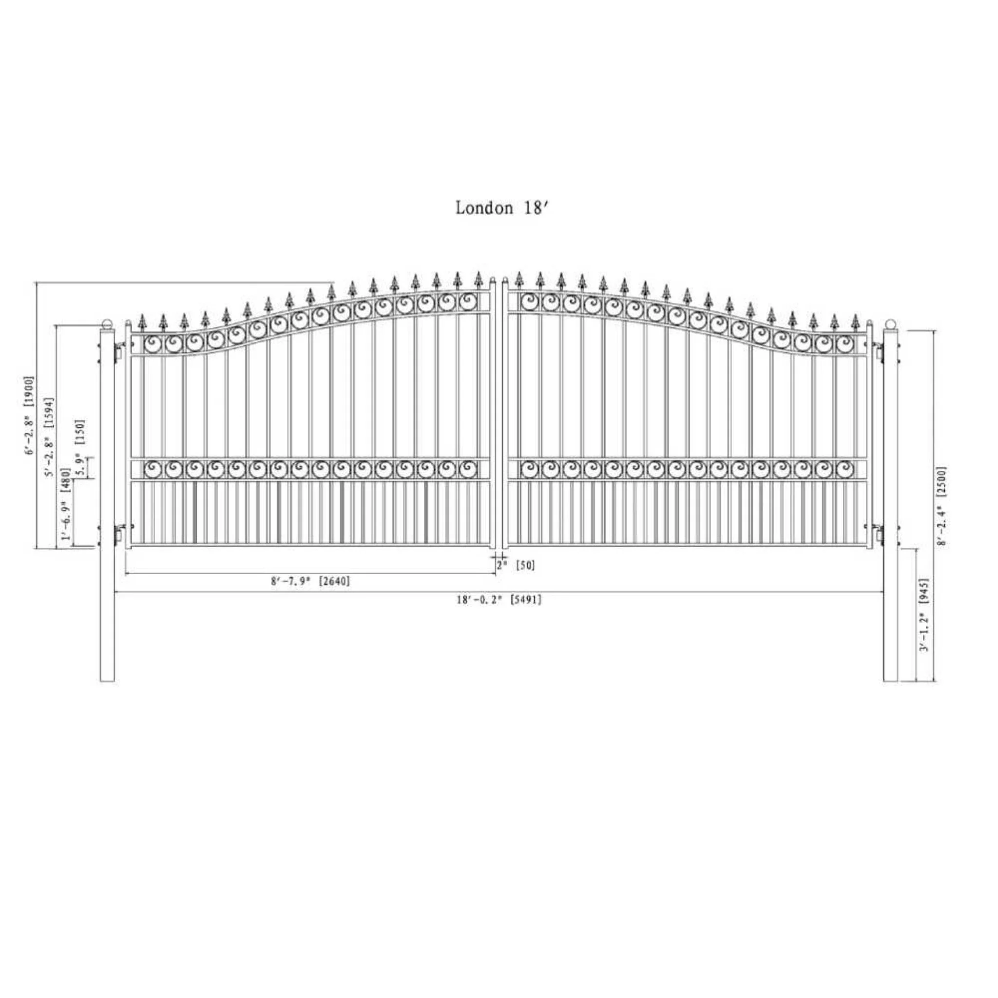 [12-18FT] Heavy-Duty London-Style Powder-Coated Galvanized Steel Dual-Swing Driveway Gate (SAK48520) - Image 14