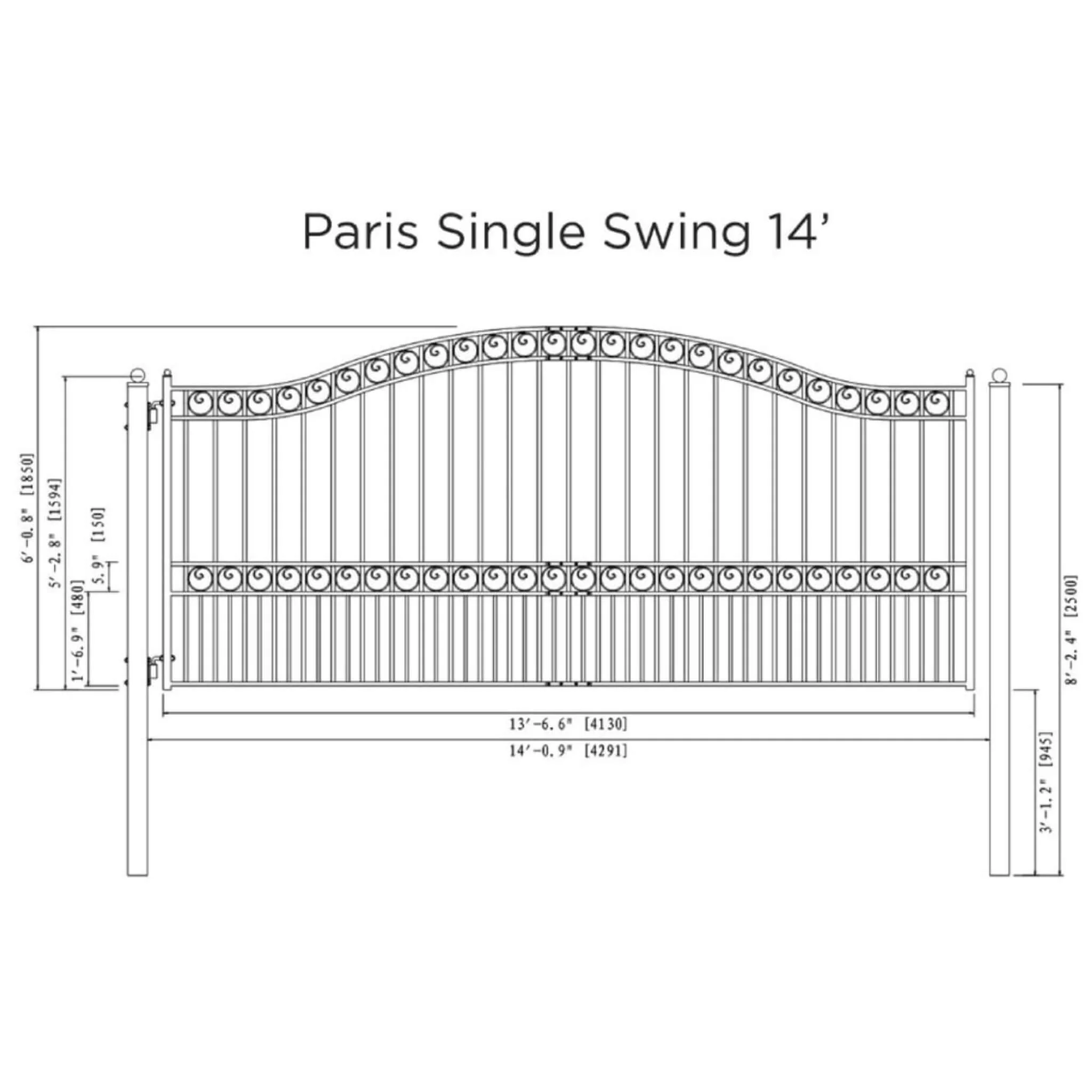 [12-18FT] Heavy-Duty Paris-Style Galvanized Steel Single-Swing Driveway Gate (SAK78643) - Image 10