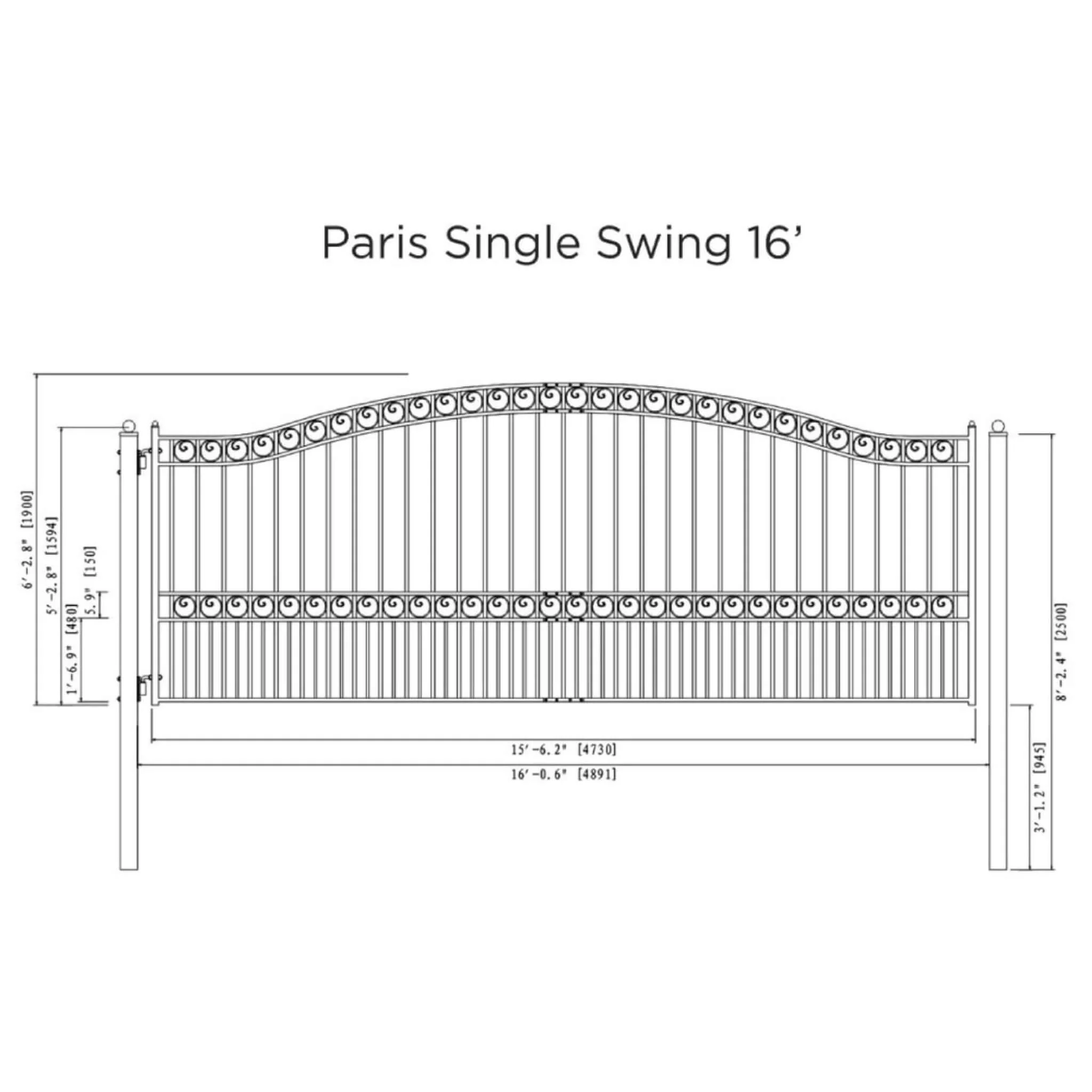 [12-18FT] Heavy-Duty Paris-Style Galvanized Steel Single-Swing Driveway Gate (SAK78643) - Image 11