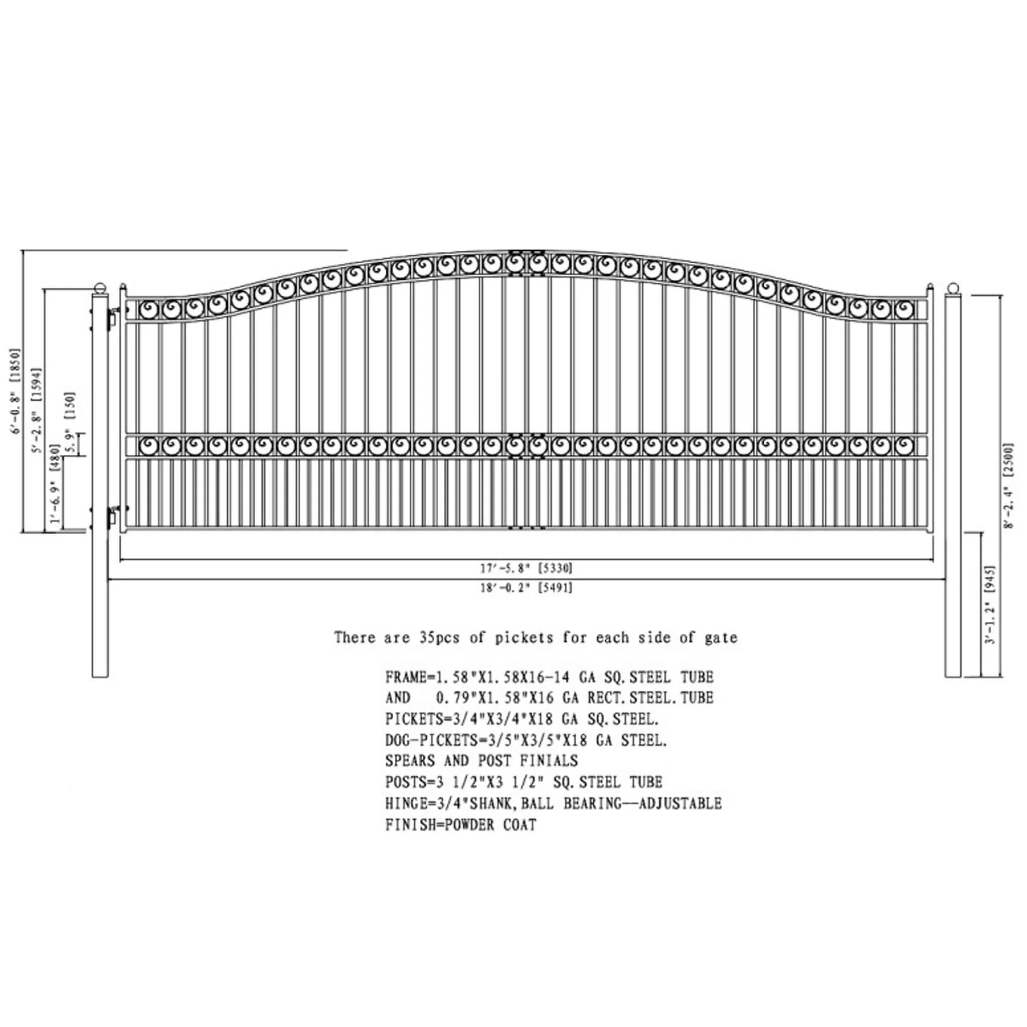 [12-18FT] Heavy-Duty Paris-Style Galvanized Steel Single-Swing Driveway Gate (SAK78643) - Image 12