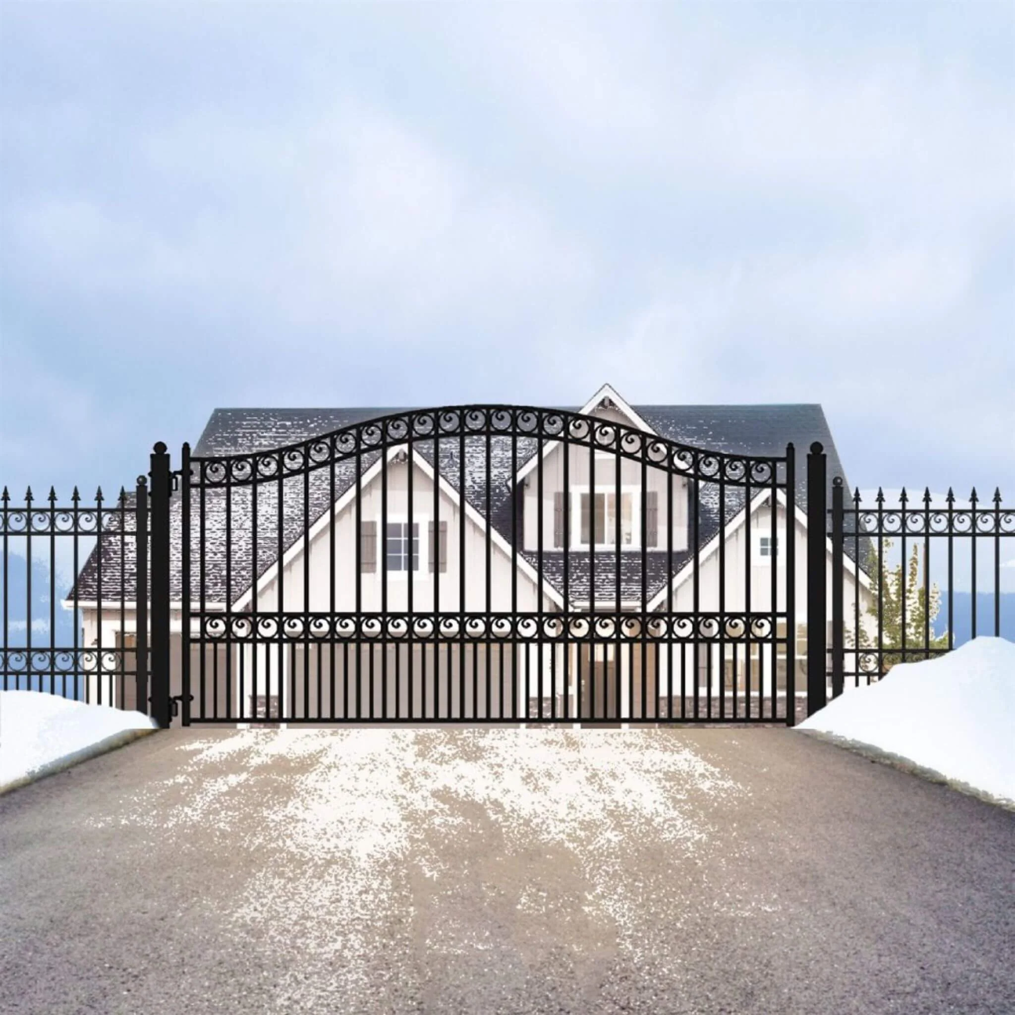 [12-18FT] Heavy-Duty Paris-Style Galvanized Steel Single-Swing Driveway Gate (SAK78643) - Image 3