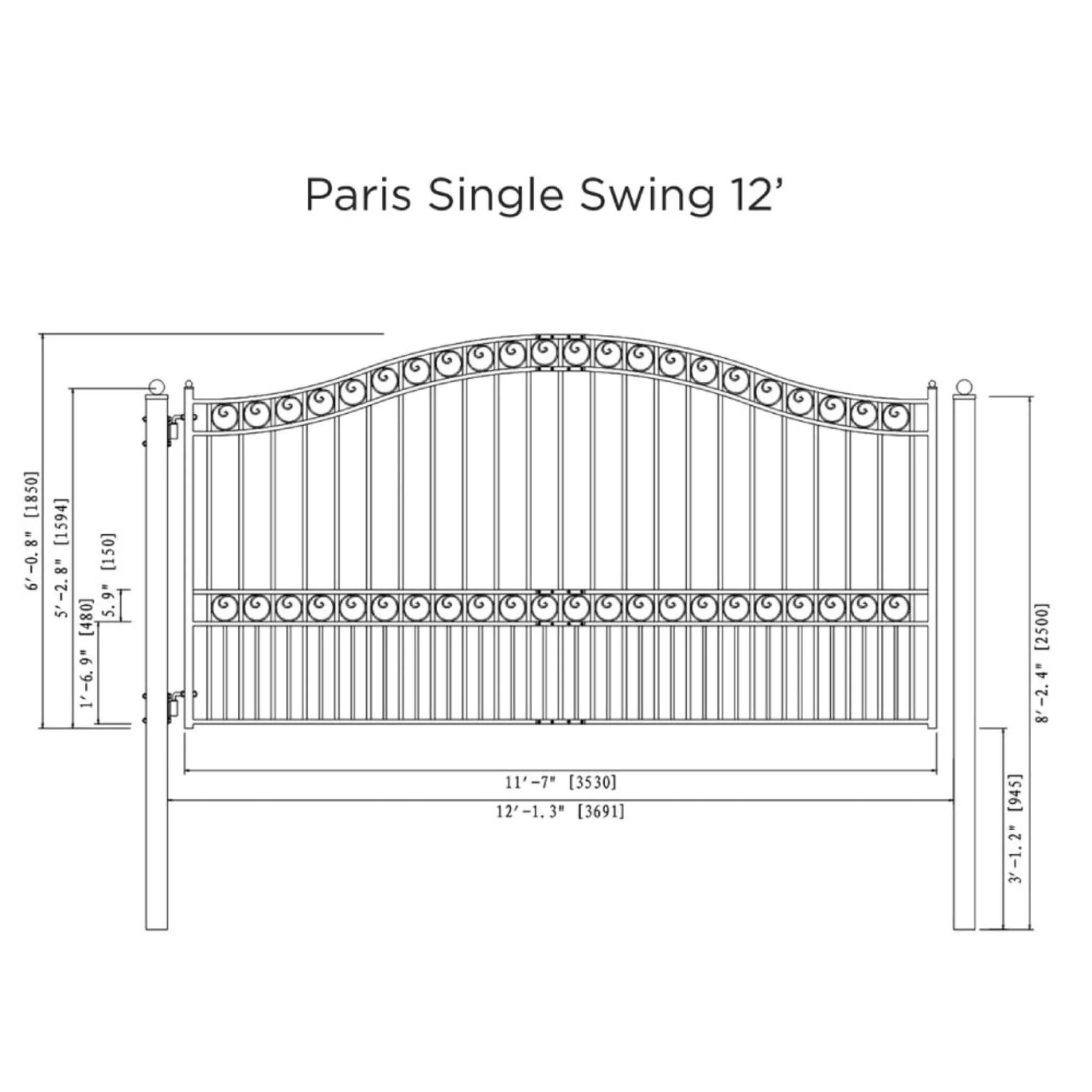 [12-18FT] Heavy-Duty Paris-Style Galvanized Steel Single-Swing Driveway Gate (SAK78643) - Image 9
