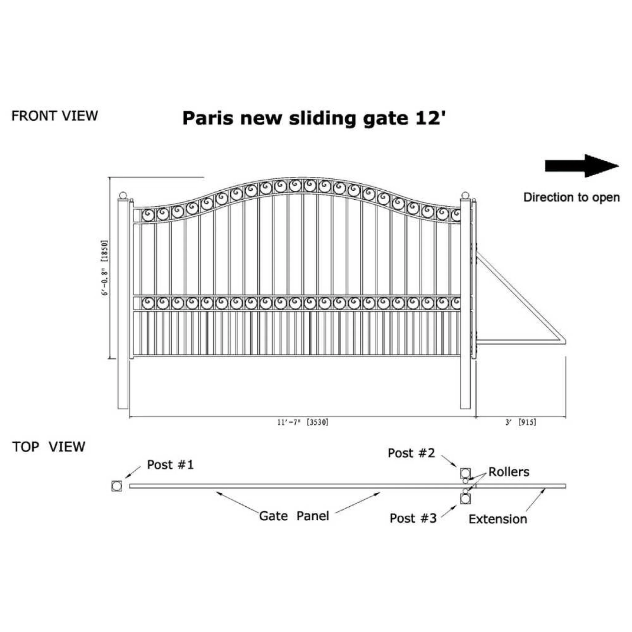 [12-18FT] Heavy-Duty Paris-Style Premium Steel Sliding Driveway Gate (SAK14850) - Image 14