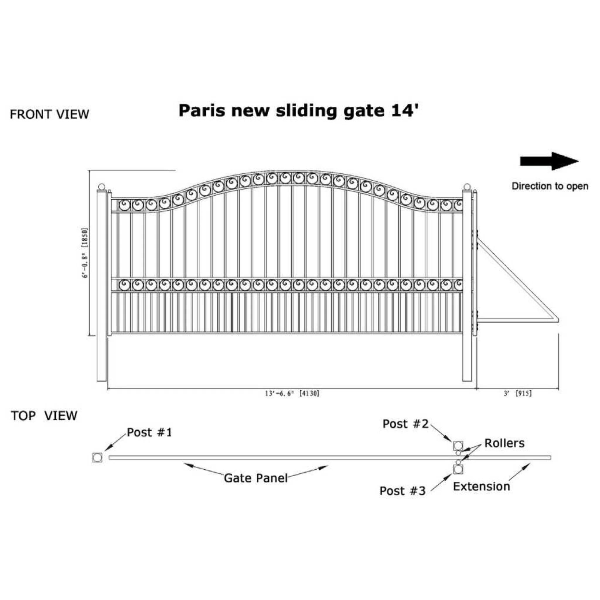[12-18FT] Heavy-Duty Paris-Style Premium Steel Sliding Driveway Gate (SAK14850) - Image 15
