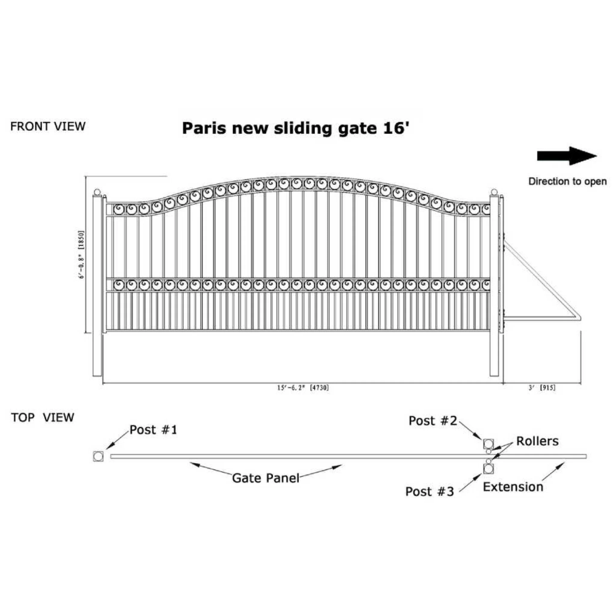[12-18FT] Heavy-Duty Paris-Style Premium Steel Sliding Driveway Gate (SAK14850) - Image 16