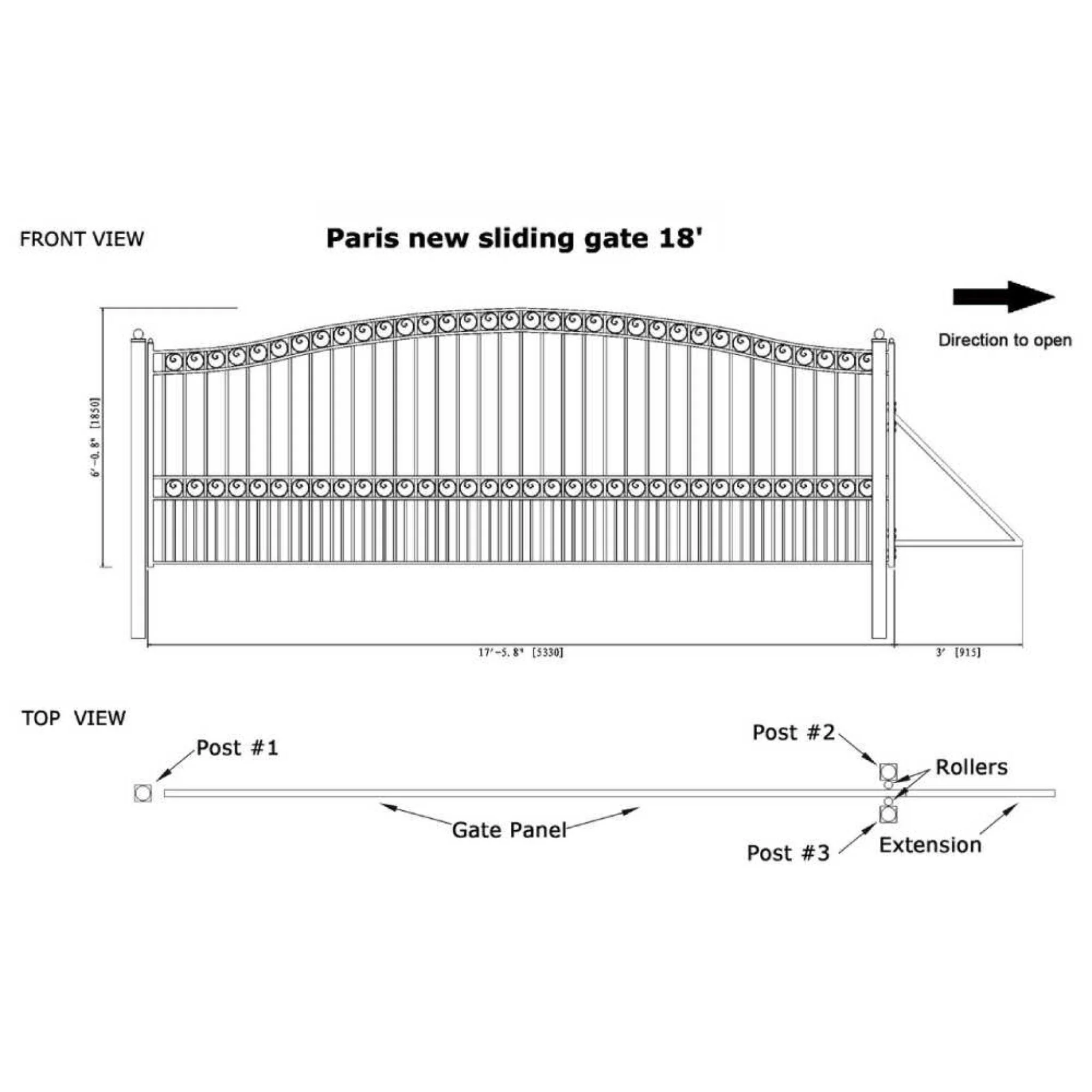 [12-18FT] Heavy-Duty Paris-Style Premium Steel Sliding Driveway Gate (SAK14850) - Image 17