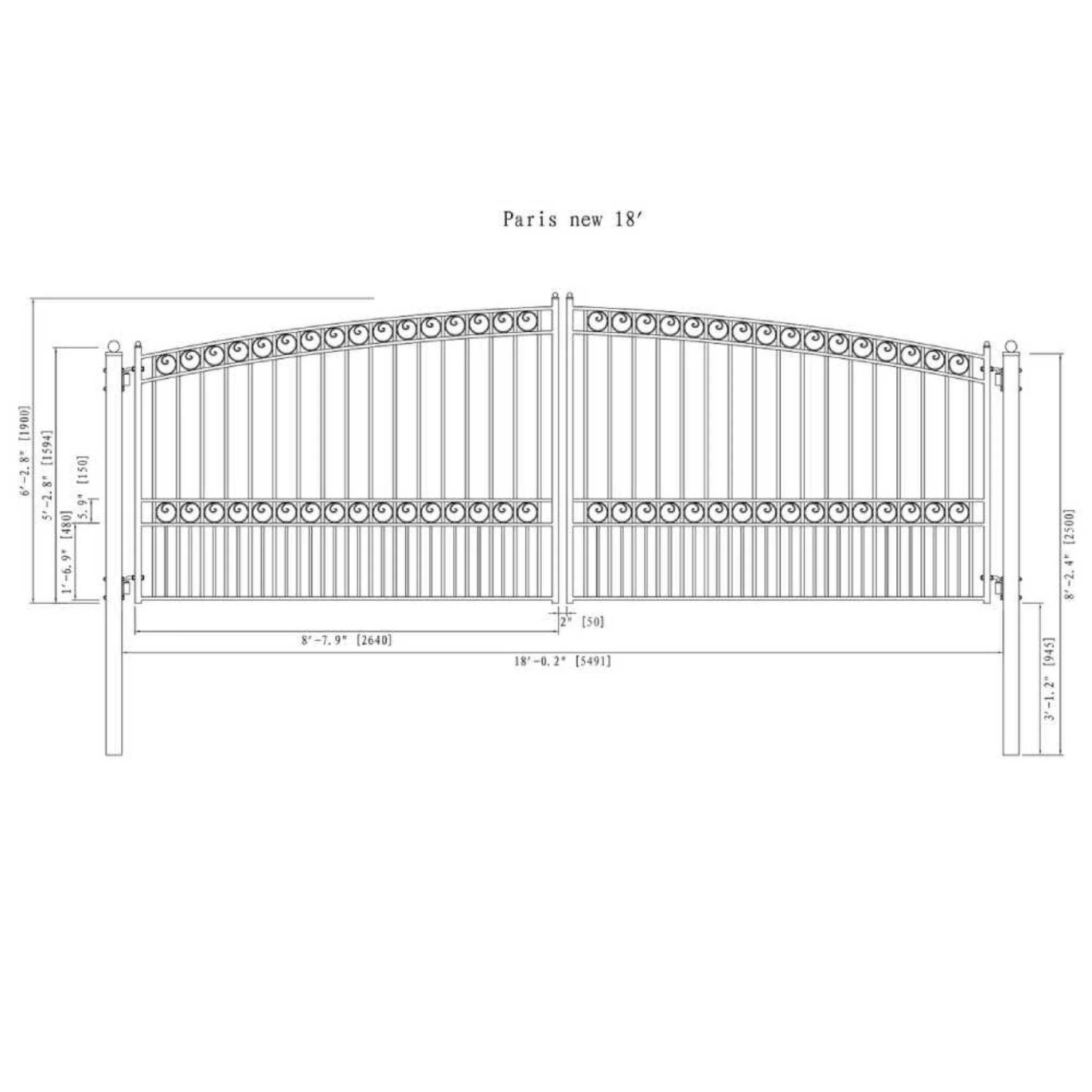 [12-18FT] Heavy-Duty Paris-Style Steel Premium Dual-Swing Driveway Gate (SAK97031) - Image 10