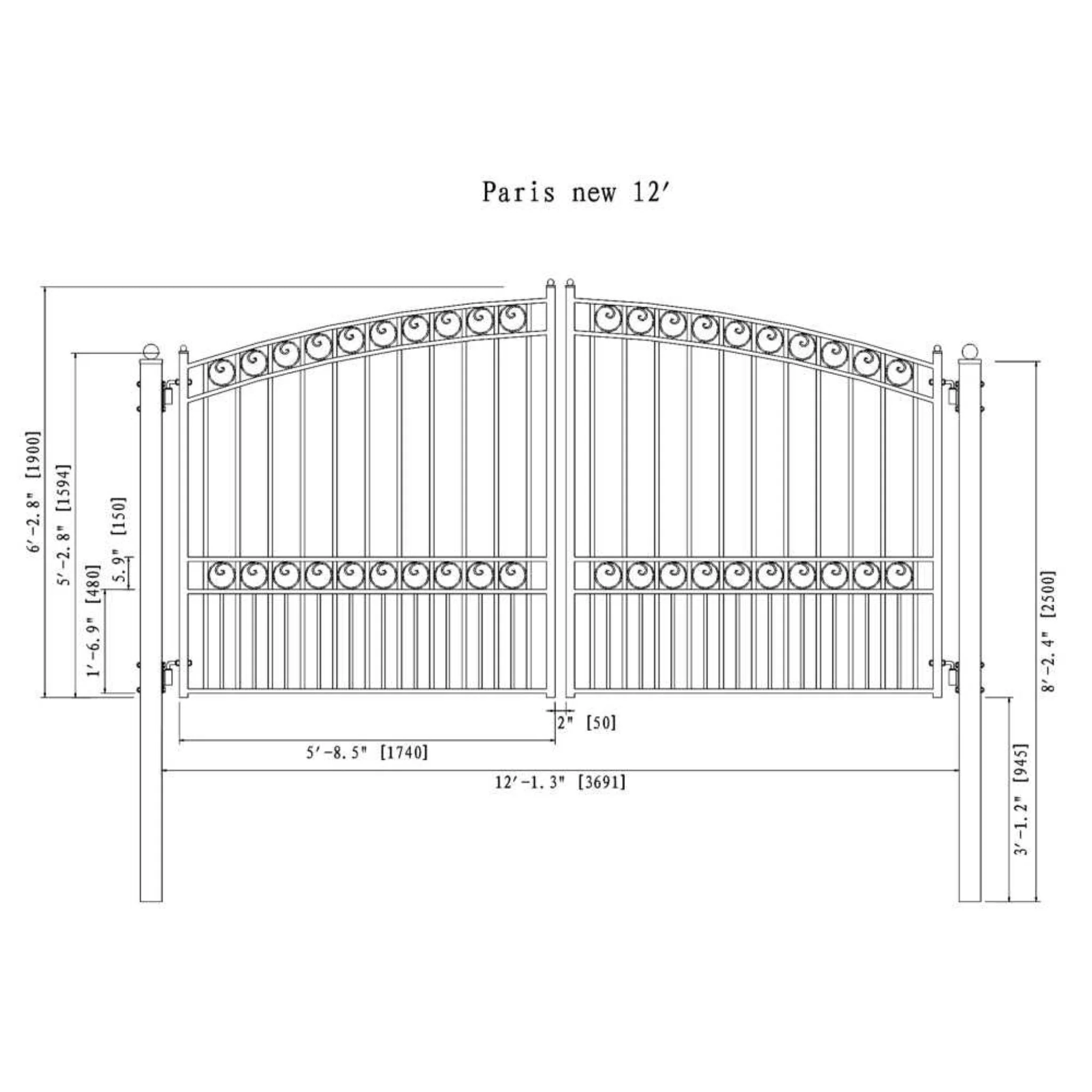 [12-18FT] Heavy-Duty Paris-Style Steel Premium Dual-Swing Driveway Gate (SAK97031) - Image 7
