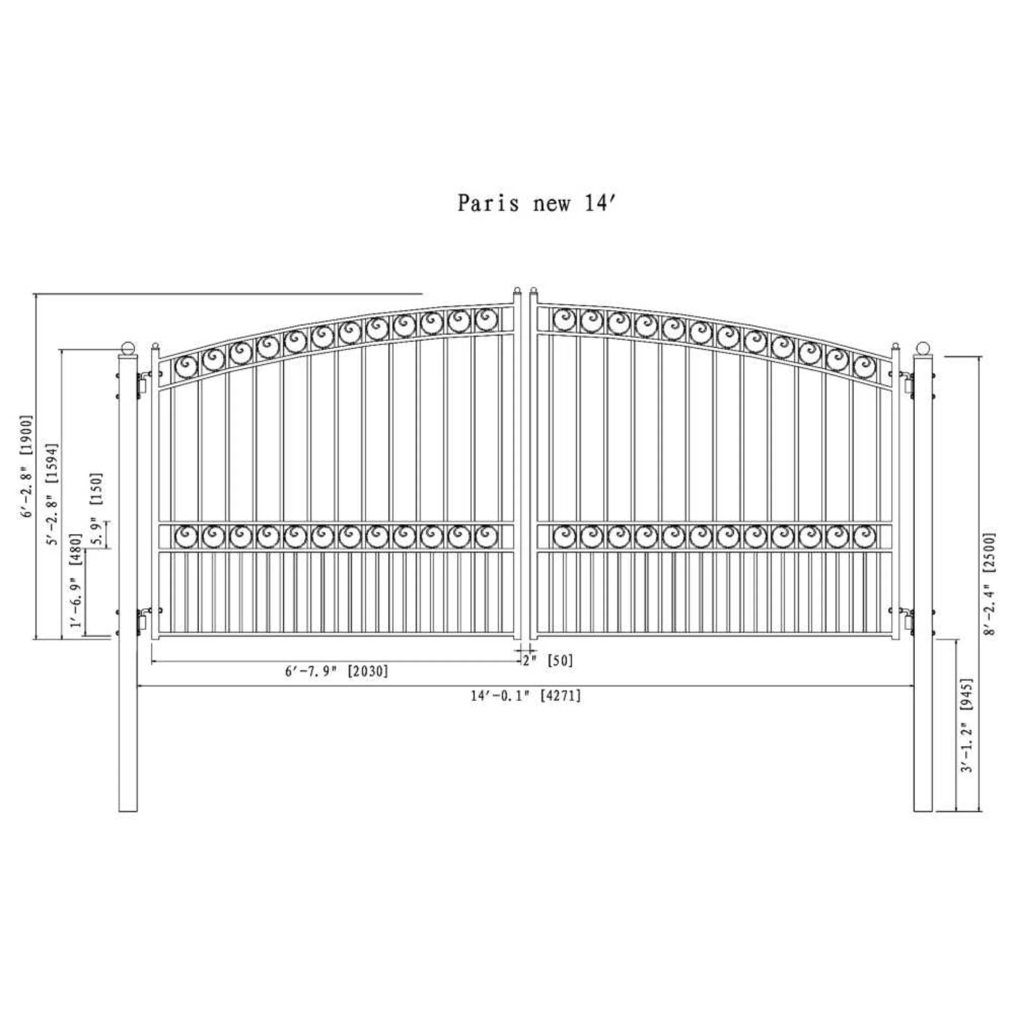 [12-18FT] Heavy-Duty Paris-Style Steel Premium Dual-Swing Driveway Gate (SAK97031) - Image 8