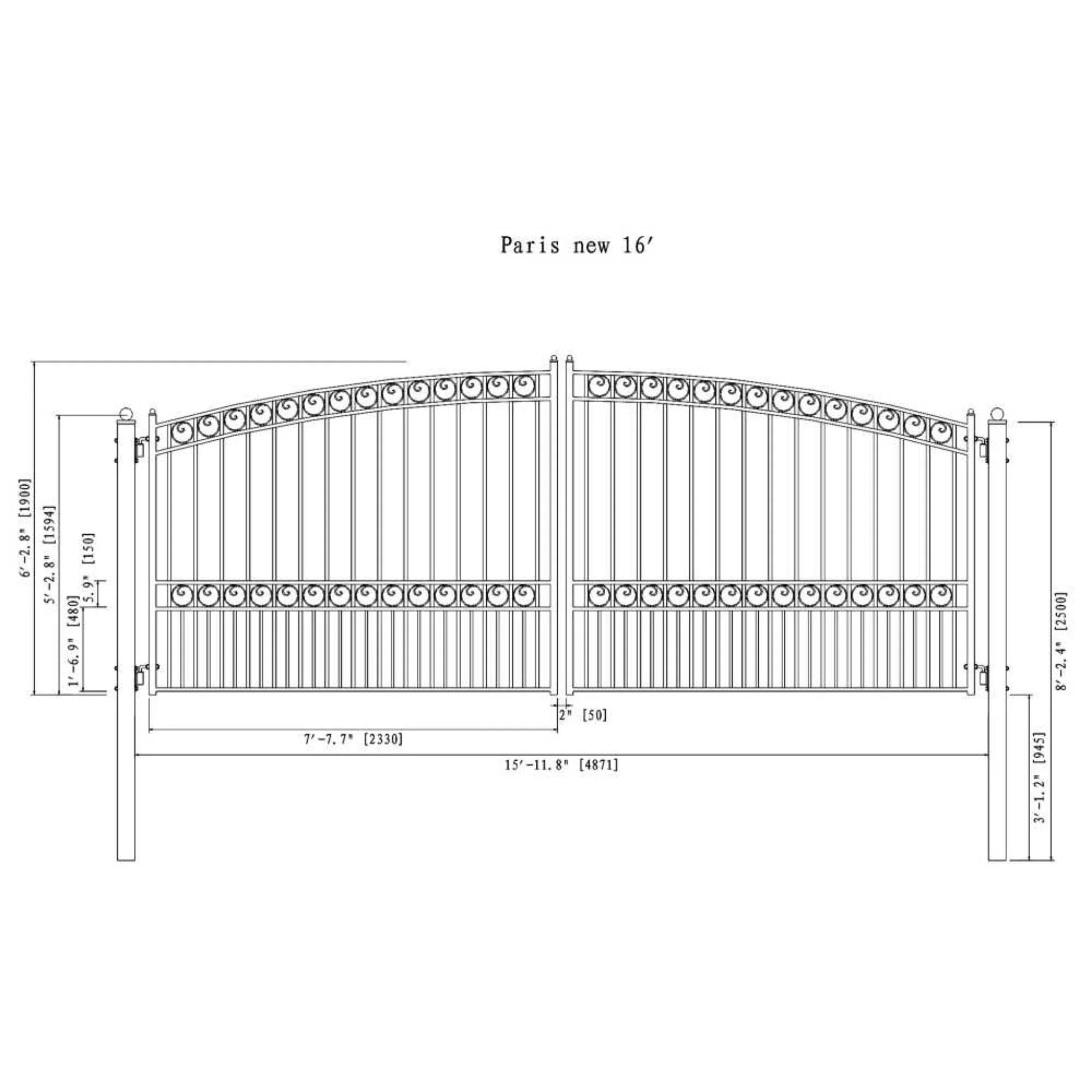 [12-18FT] Heavy-Duty Paris-Style Steel Premium Dual-Swing Driveway Gate (SAK97031) - Image 9