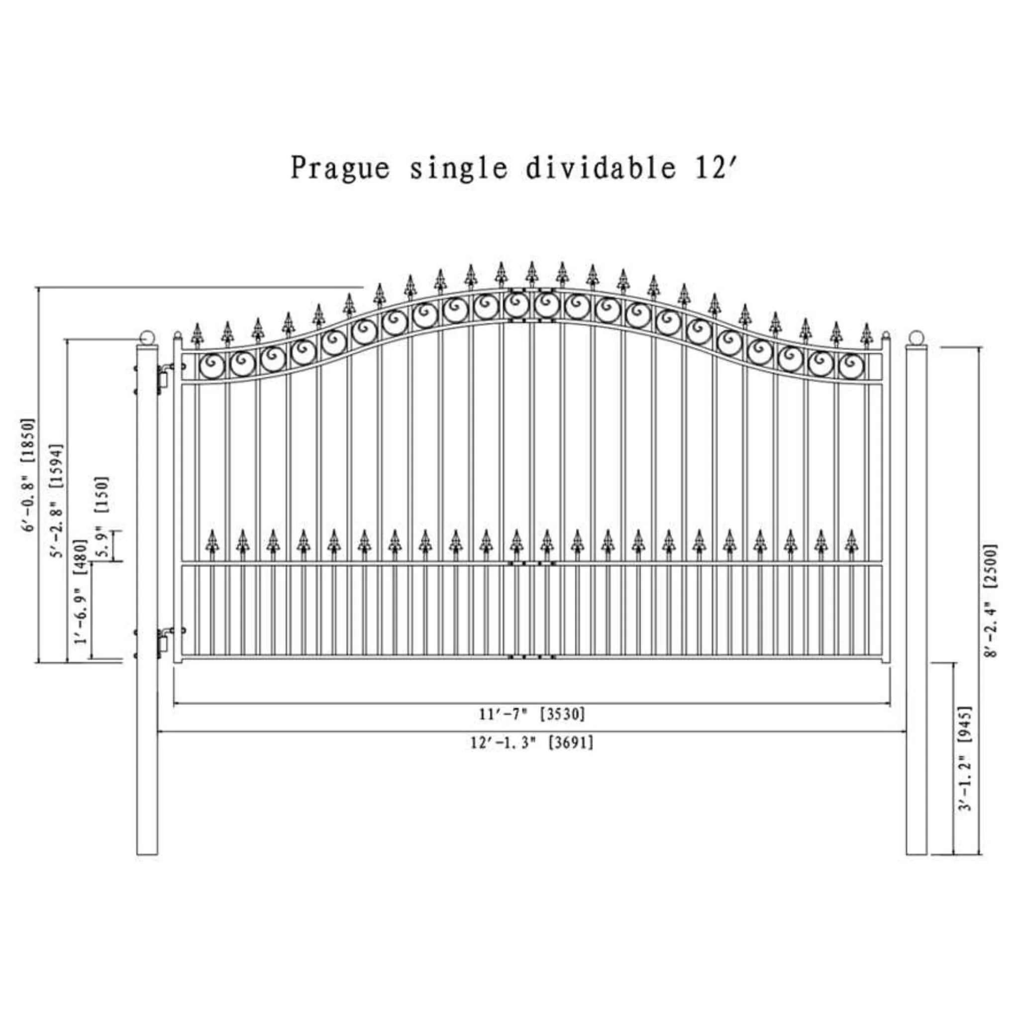 [12-18FT] Heavy-Duty Prague-Style Powder-Coated Galvanized Steel Dual Swing Driveway Gate (SAK48530) - Image 13