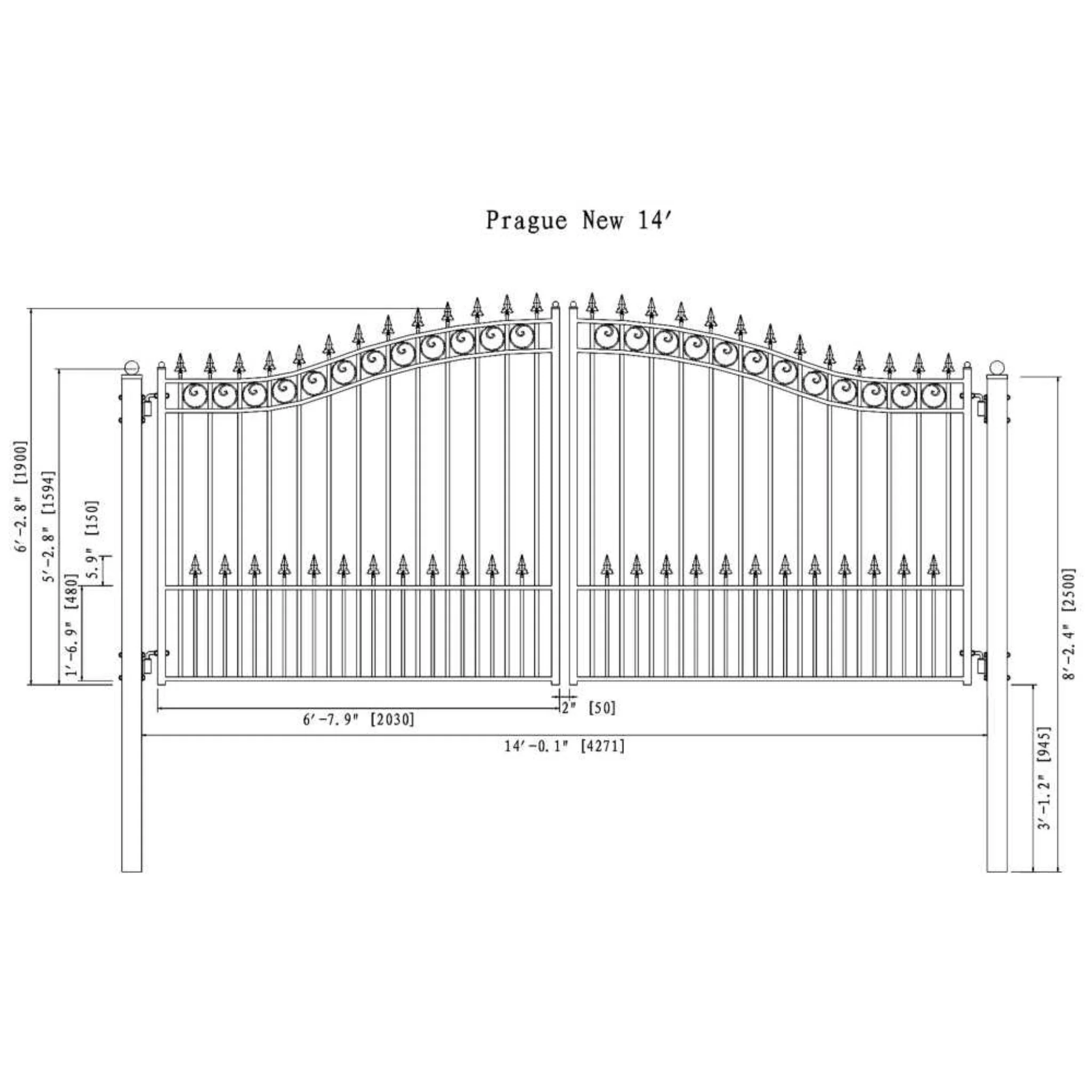 [12-18FT] Heavy-Duty Prague-Style Powder-Coated Galvanized Steel Dual Swing Driveway Gate (SAK48530) - Image 14
