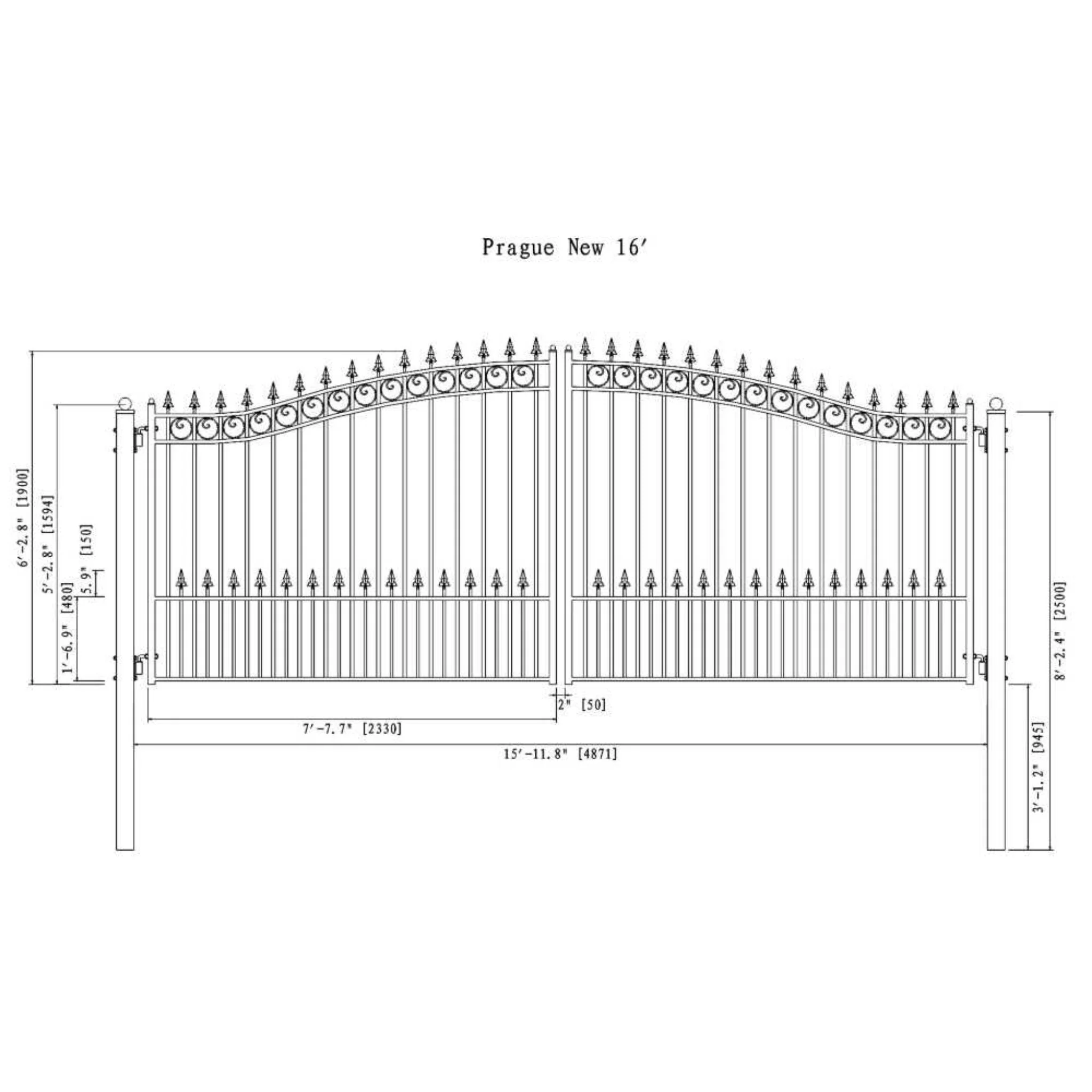 [12-18FT] Heavy-Duty Prague-Style Powder-Coated Galvanized Steel Dual Swing Driveway Gate (SAK48530) - Image 15