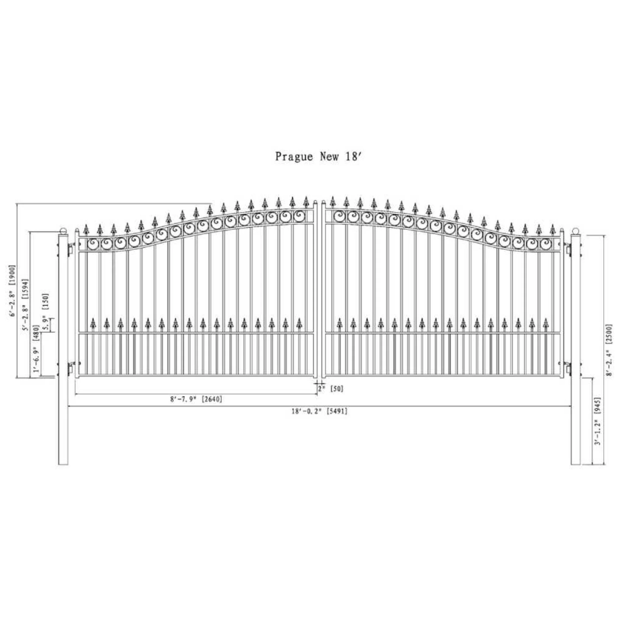 [12-18FT] Heavy-Duty Prague-Style Powder-Coated Galvanized Steel Dual Swing Driveway Gate (SAK48530) - Image 16