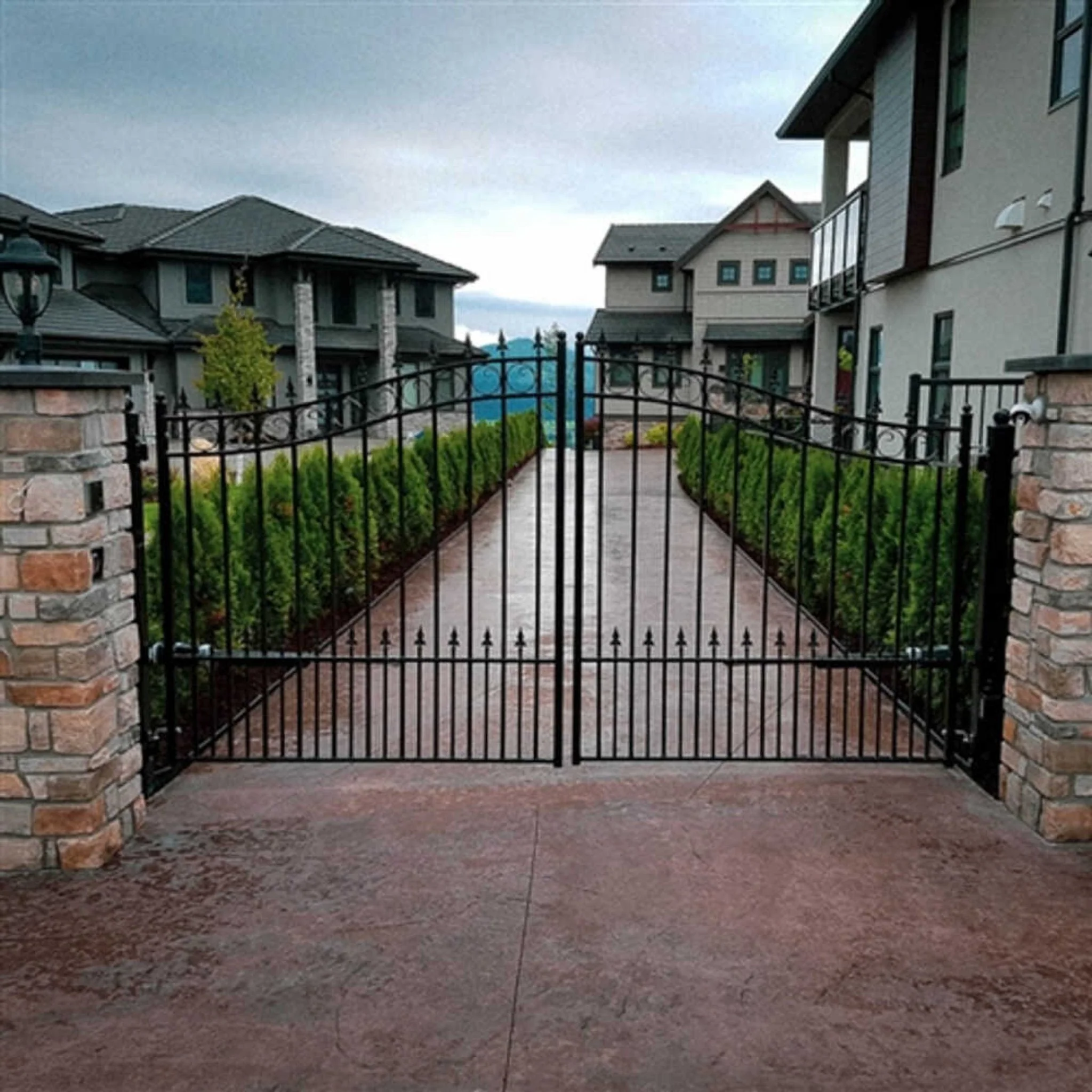 [12-18FT] Heavy-Duty Prague-Style Powder-Coated Galvanized Steel Dual Swing Driveway Gate (SAK48530) - Image 9