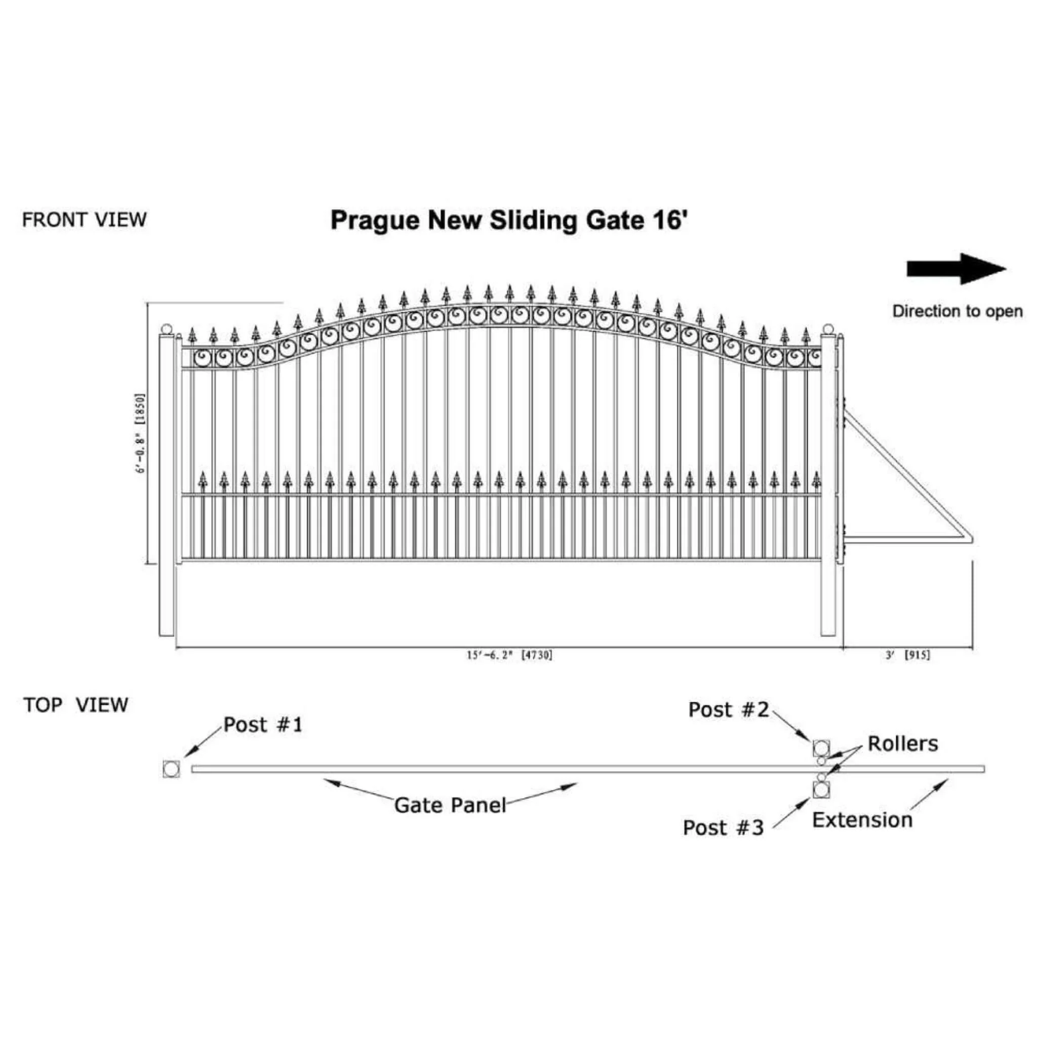 [12-18FT] Heavy-Duty Prague-Style Premium Steel Sliding Driveway Gate (SAK71492) - Image 15