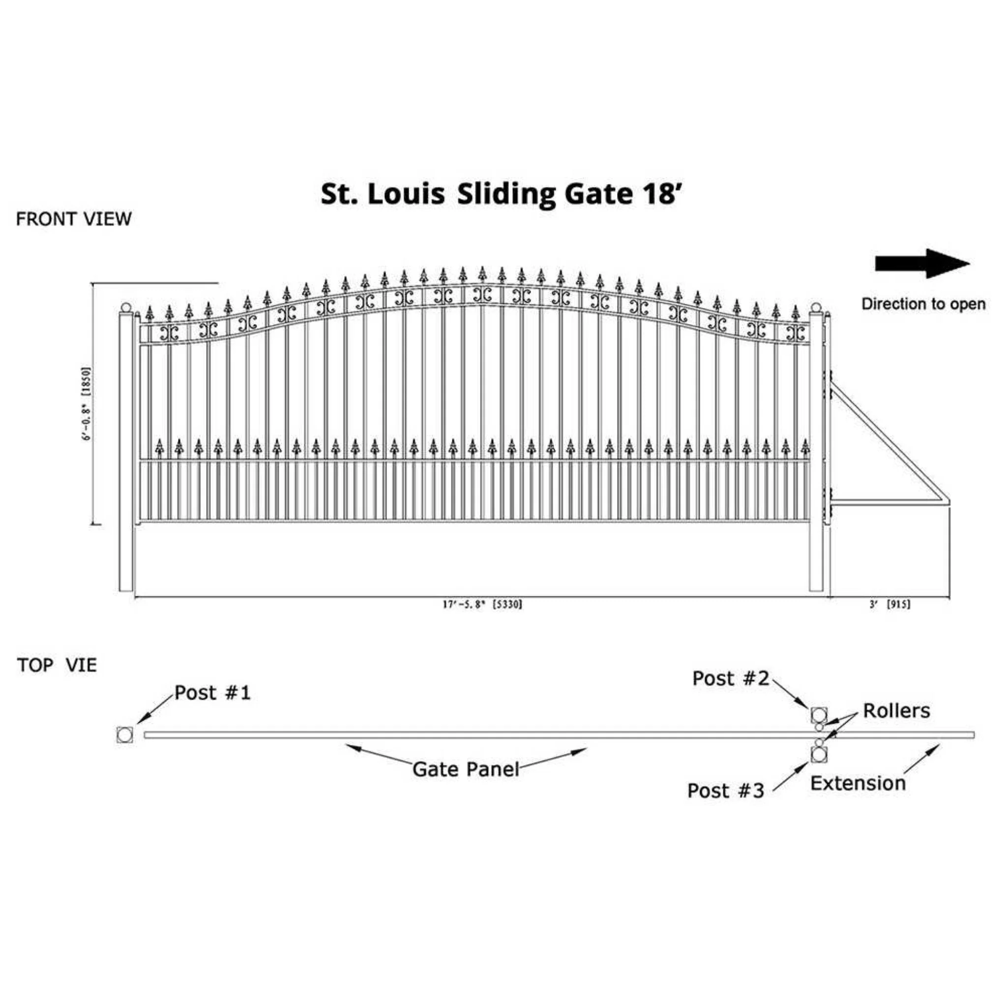 [12-18FT] Heavy-Duty St. Louis-Style Steel Sliding Driveway Gate (SAK64978) - Image 17