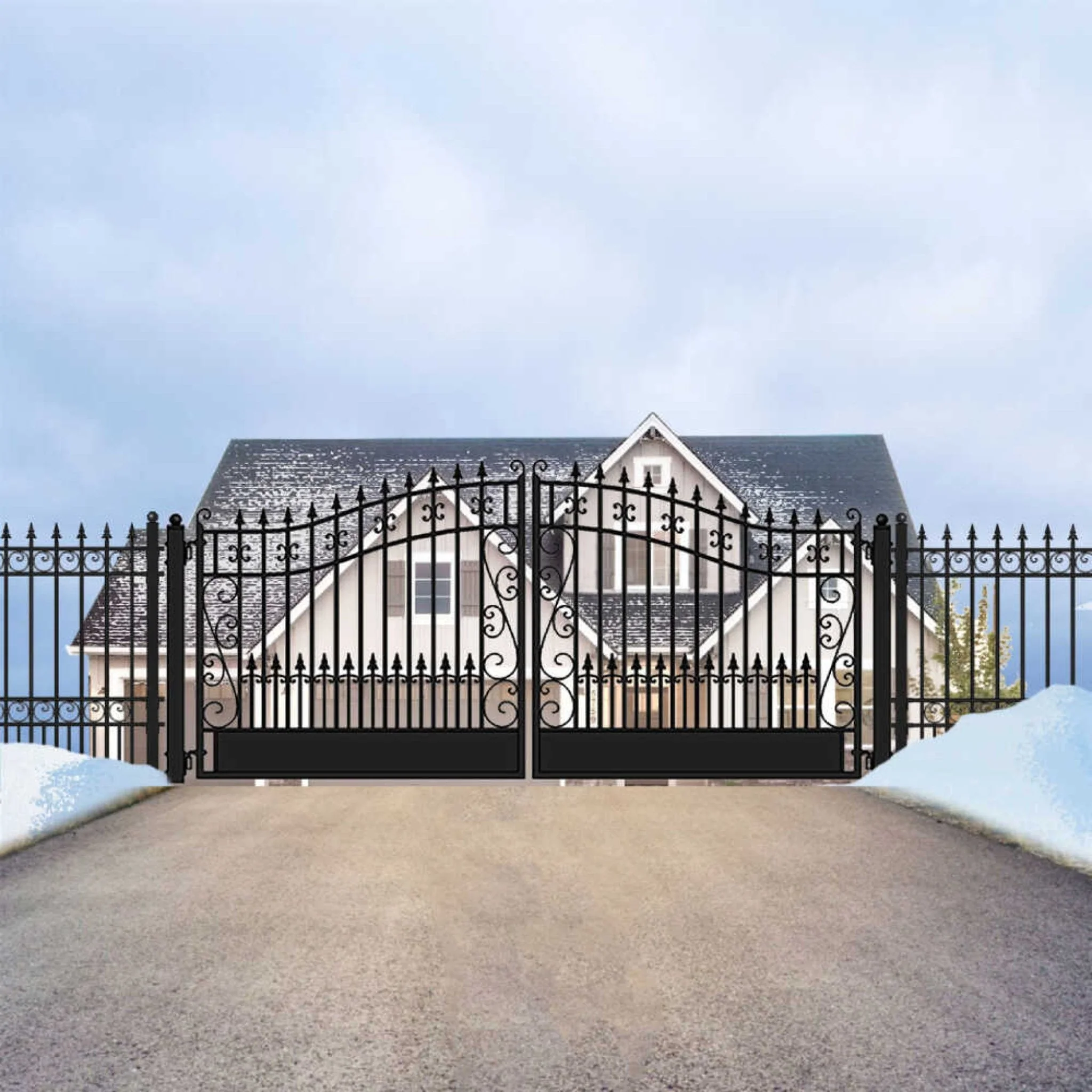 [12-18FT] Heavy-Duty Venice-Style Steel Dual-Swing Driveway Gate (SAK68025) - Image 14