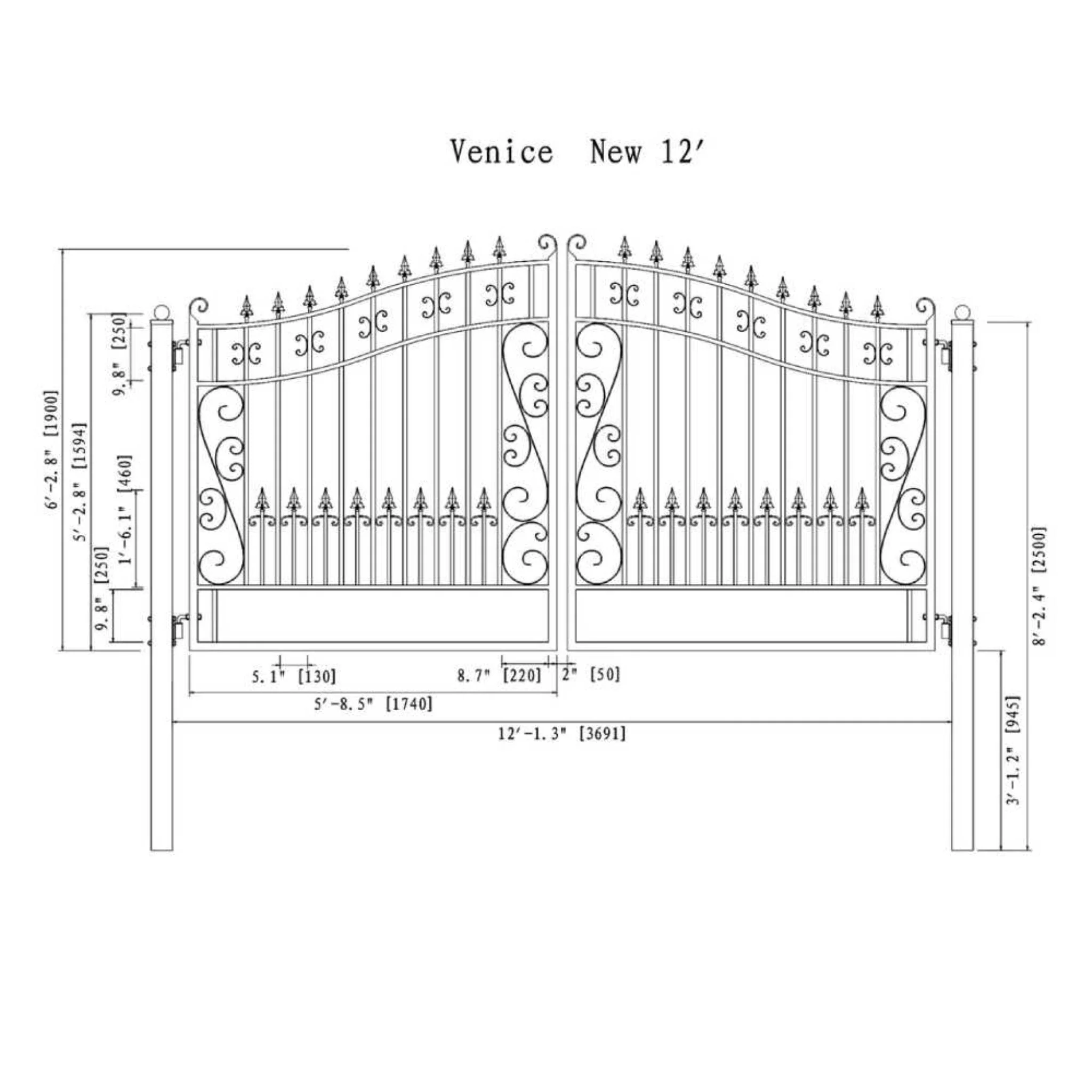 [12-18FT] Heavy-Duty Venice-Style Steel Dual-Swing Driveway Gate (SAK68025) - Image 15