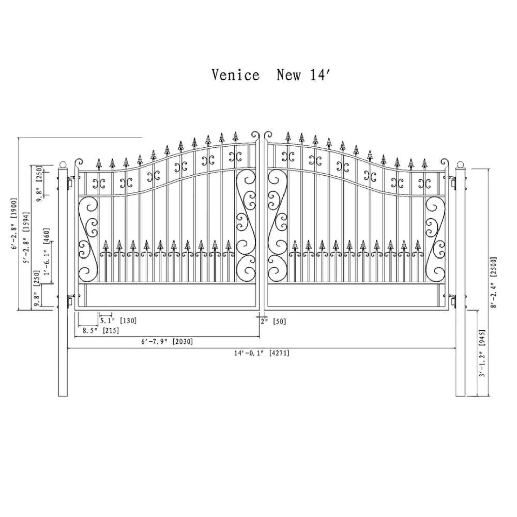 [12-18FT] Heavy-Duty Venice-Style Steel Dual-Swing Driveway Gate (SAK68025) - Image 16