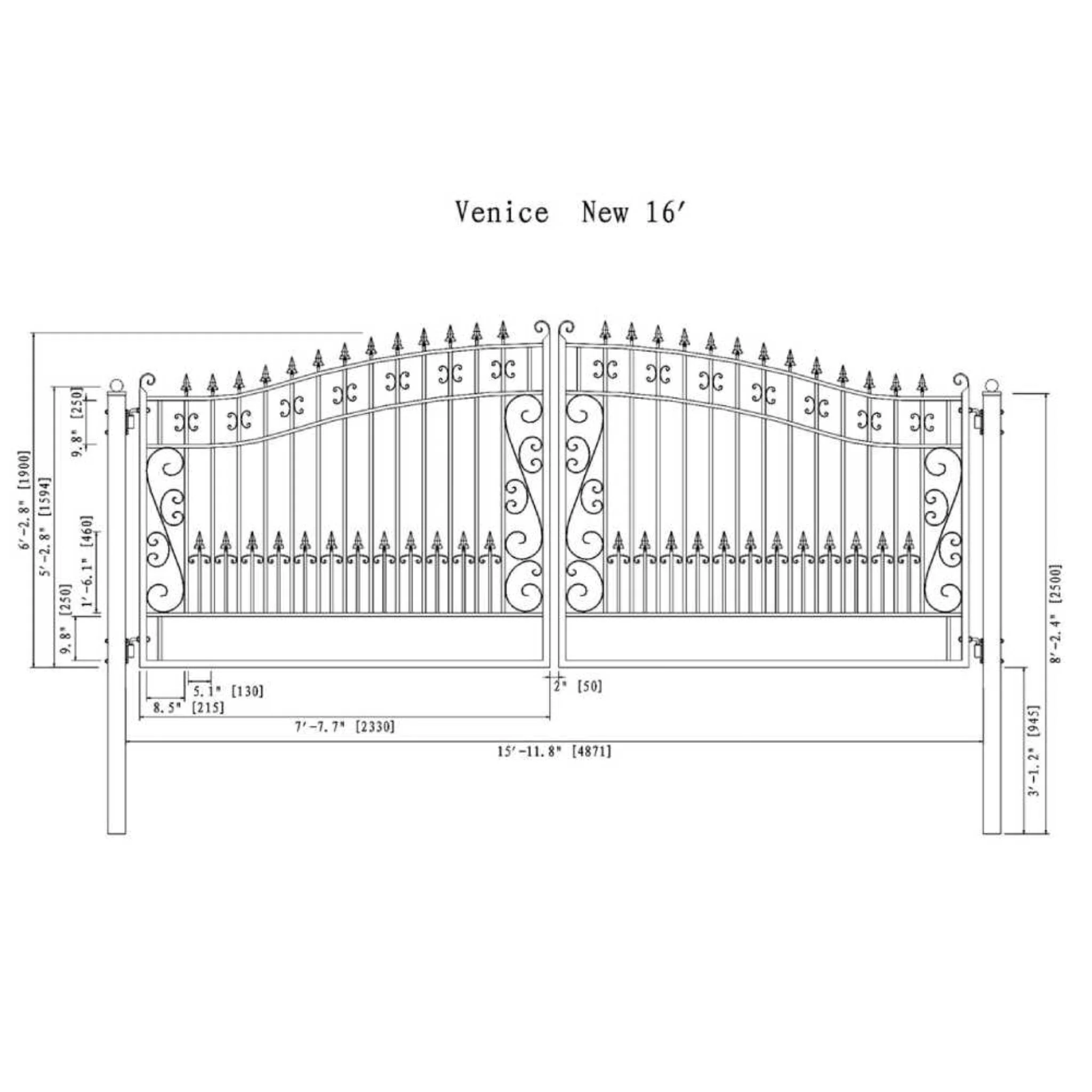[12-18FT] Heavy-Duty Venice-Style Steel Dual-Swing Driveway Gate (SAK68025) - Image 17