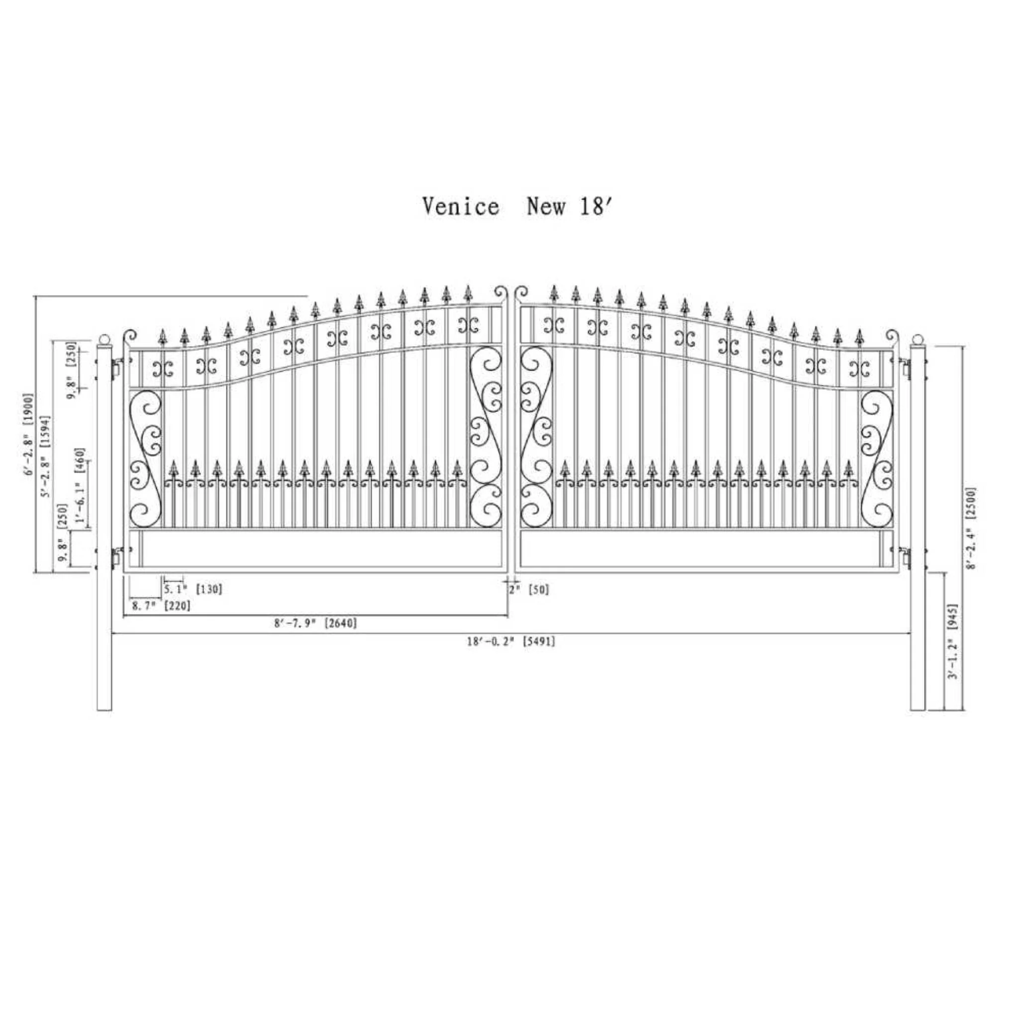 [12-18FT] Heavy-Duty Venice-Style Steel Dual-Swing Driveway Gate (SAK68025) - Image 18